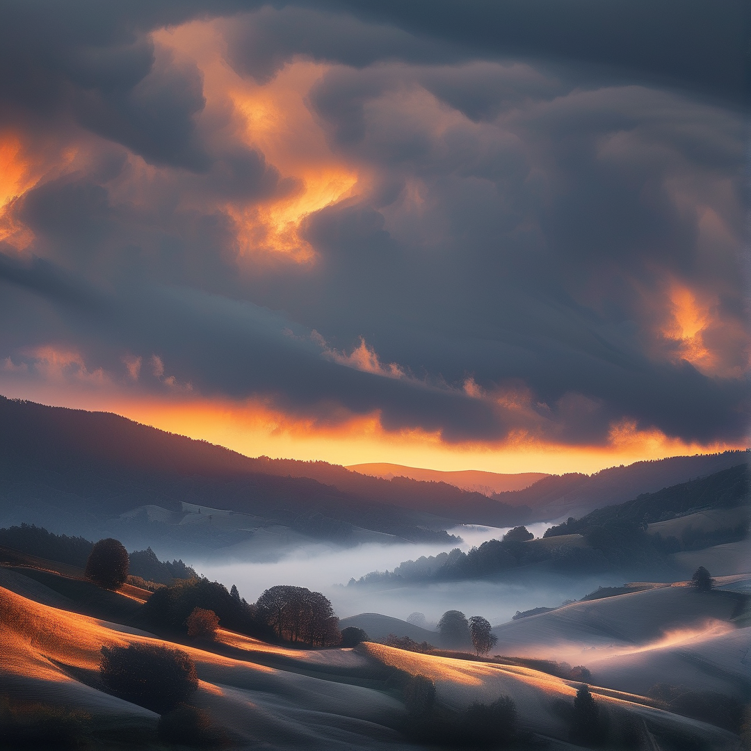 Sunset Over Misty Hills