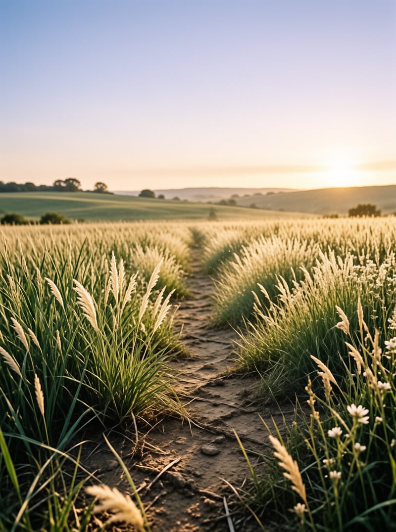 Sunlit Path Through Grass