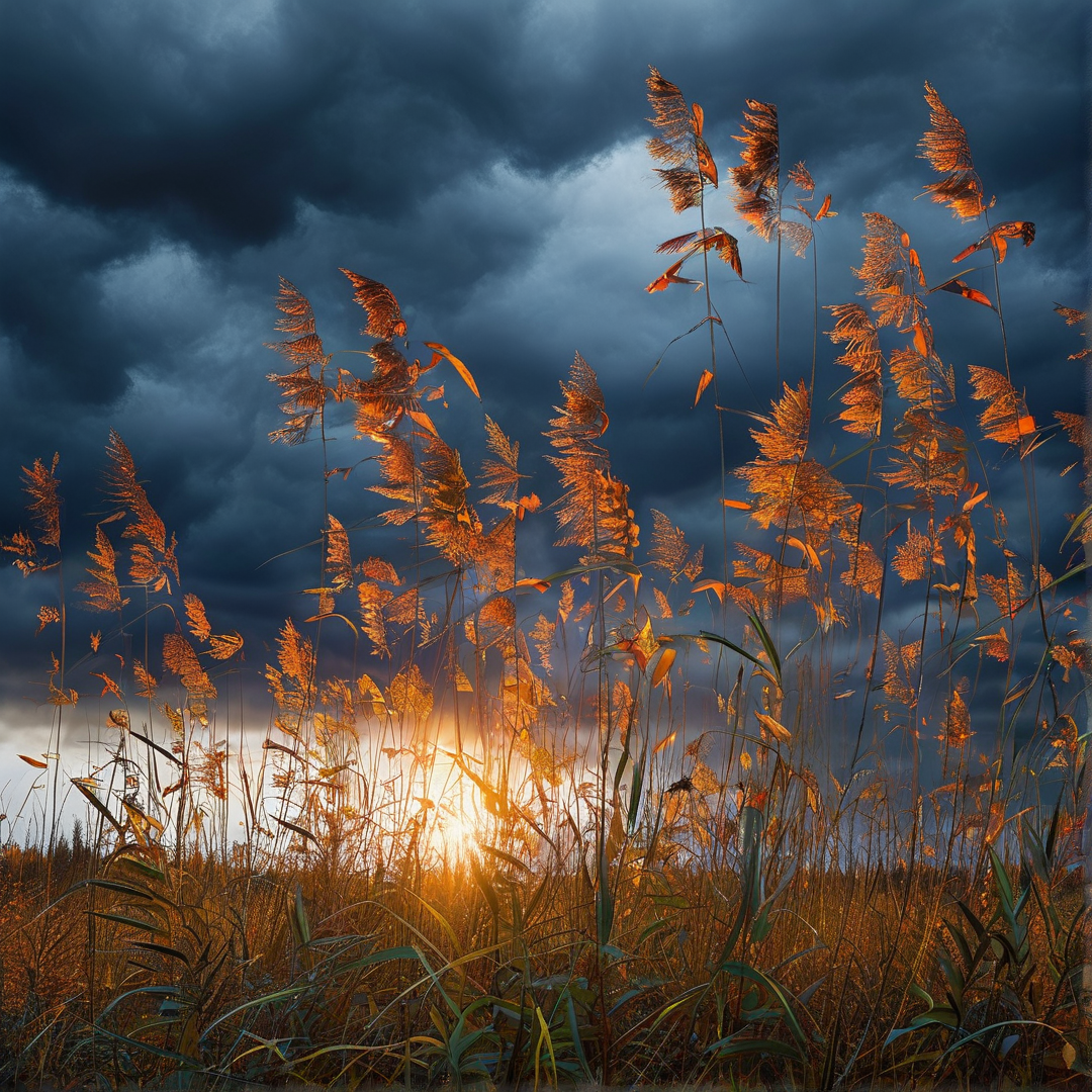 Golden Reeds Against Stormy Sky