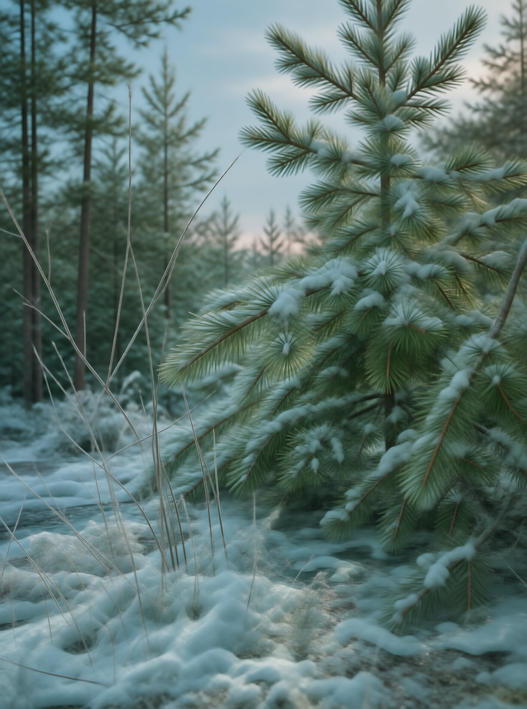 Snowy Pine Forest Scene