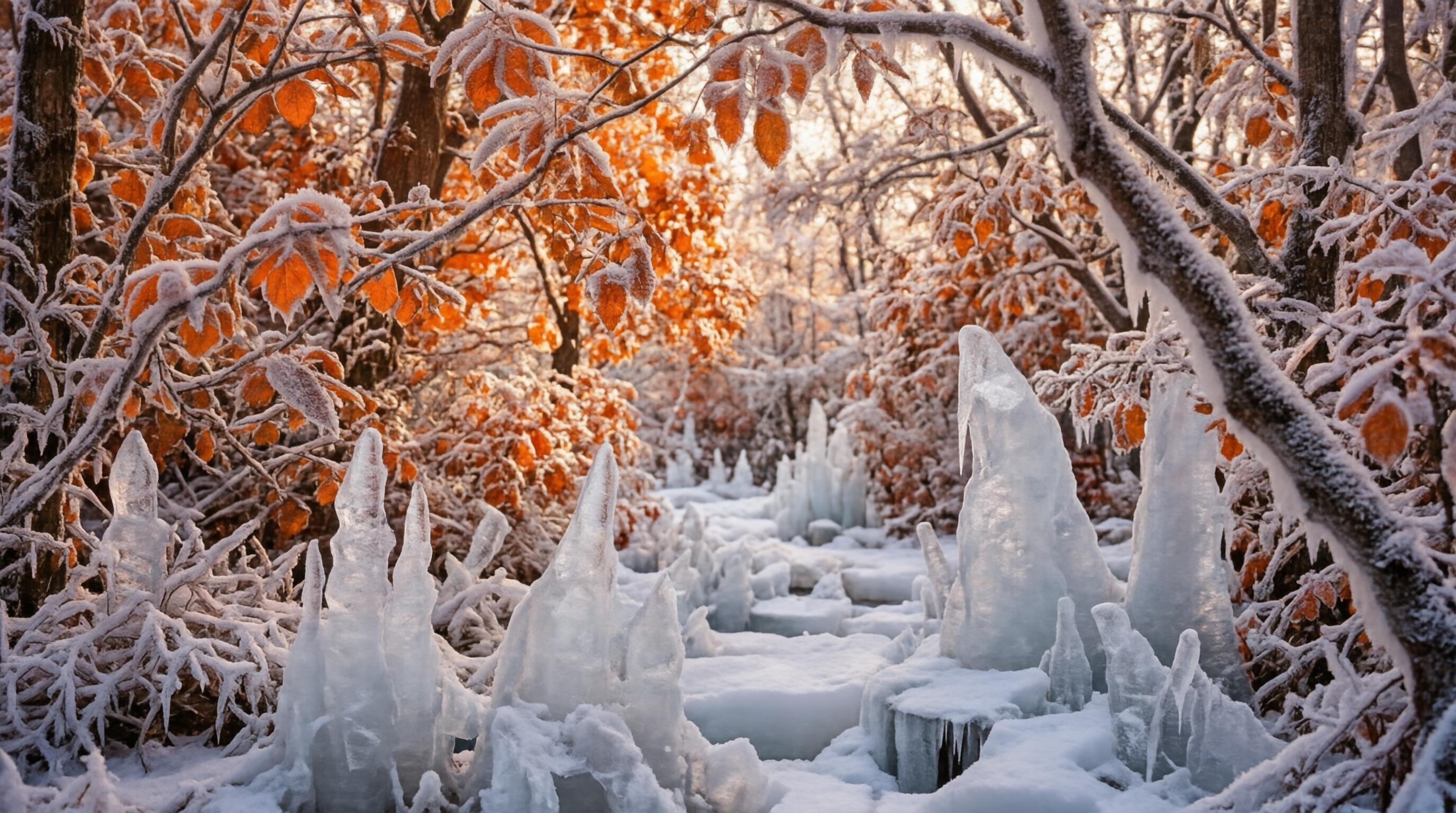 Winter Forest with Ice Formations