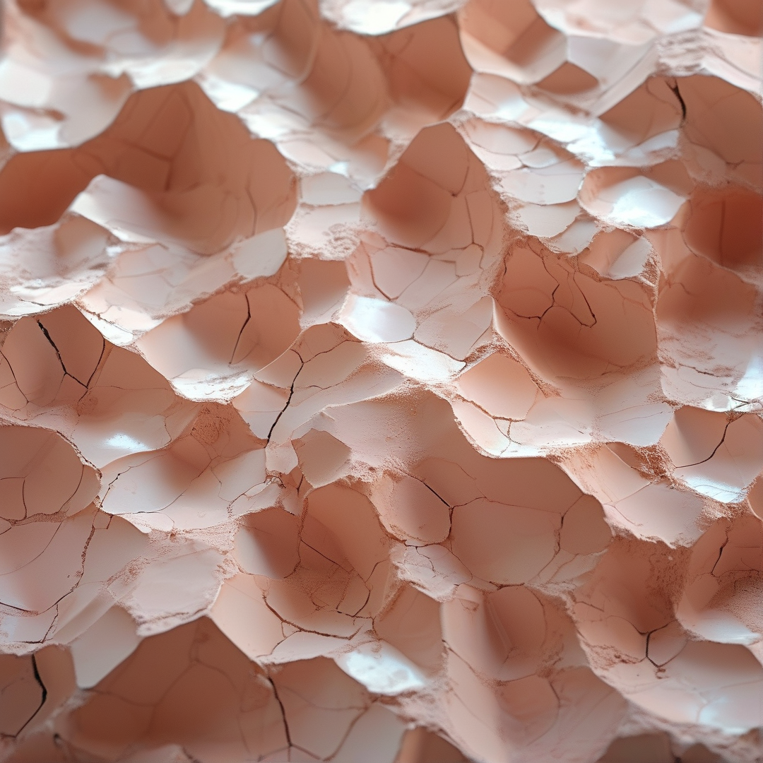 A close up view of shattered beige eggshells showing intricate cracks and soft shadows across the surface.
