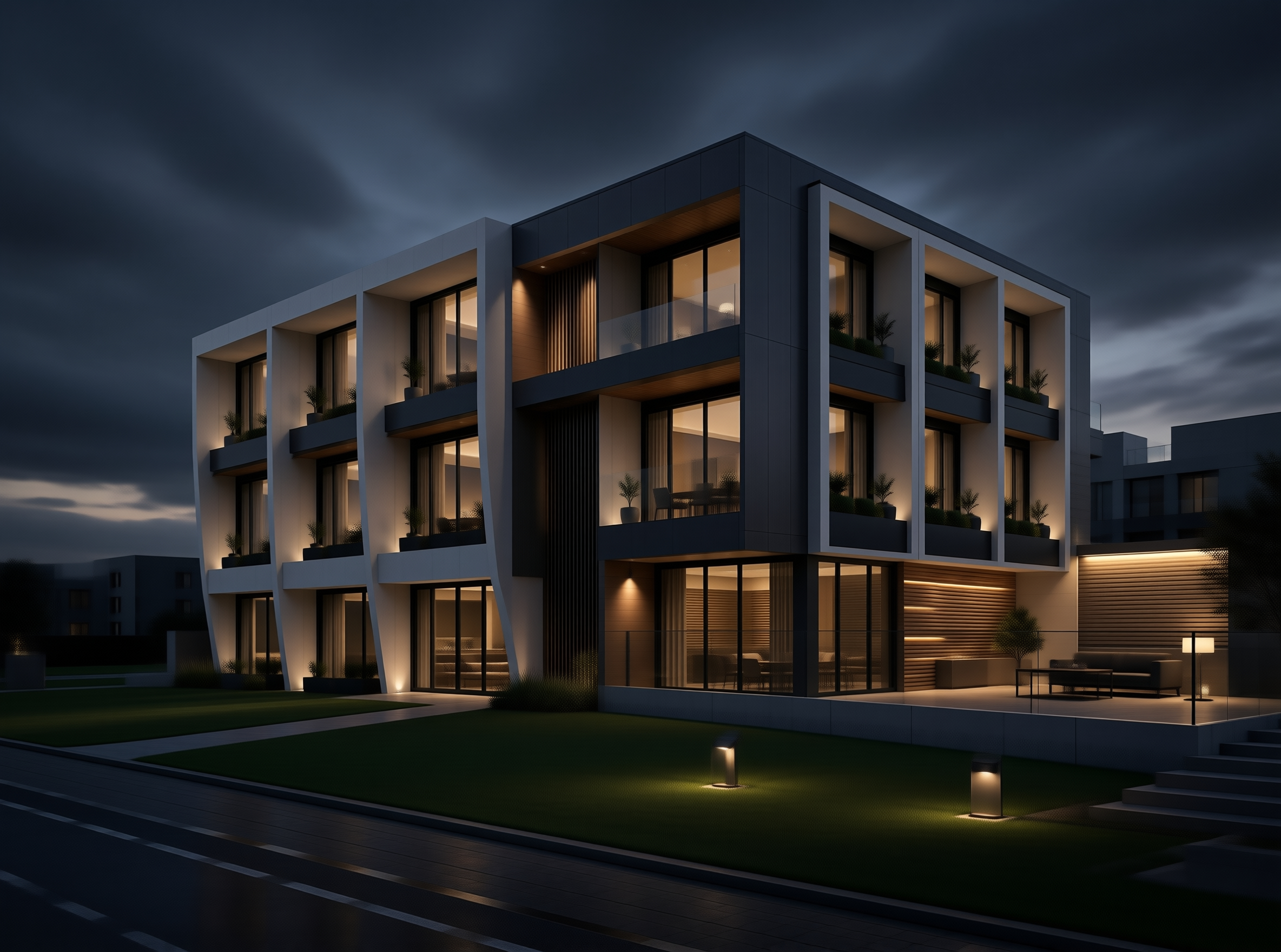 Modern Residential Building at Night