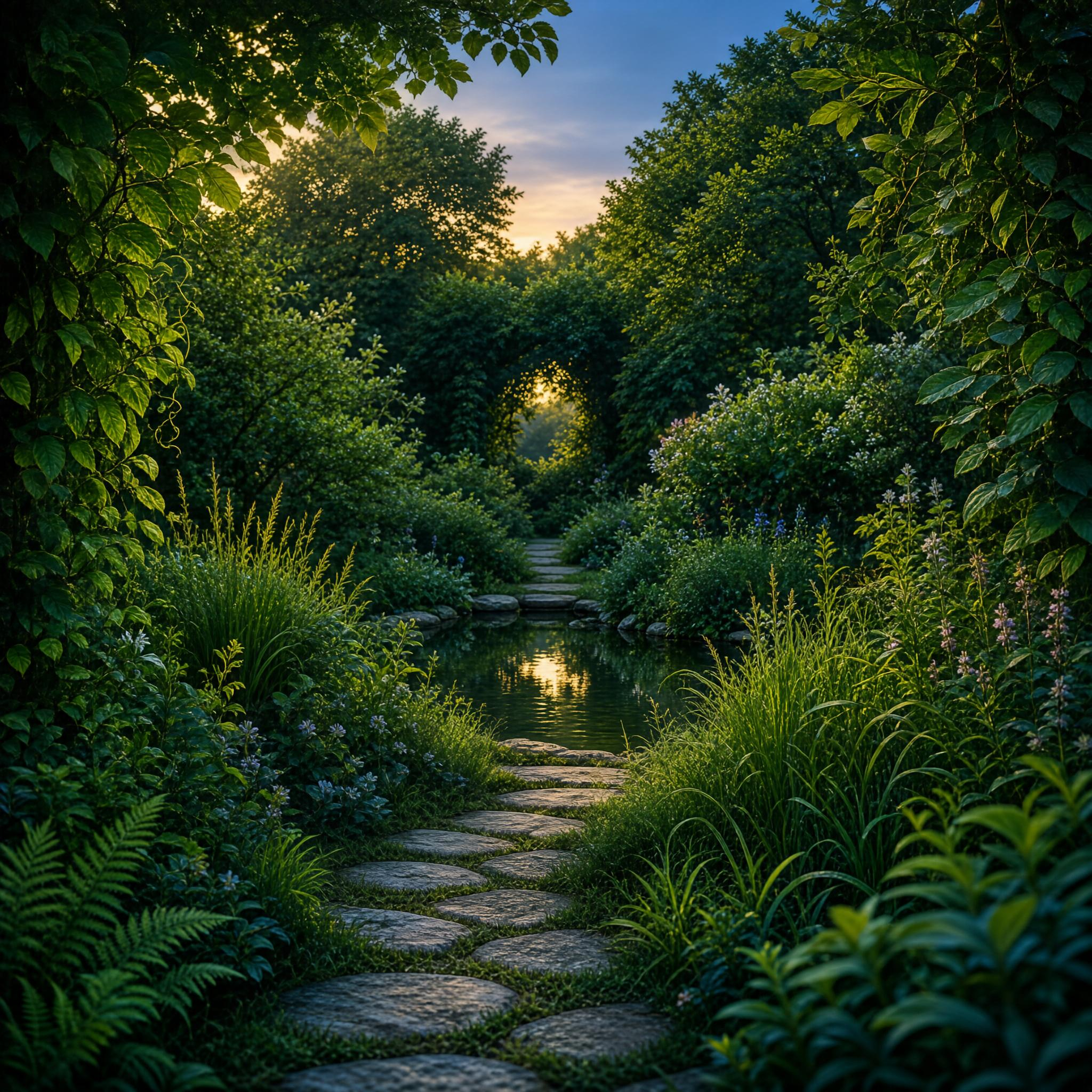 Garden Path at Sunset