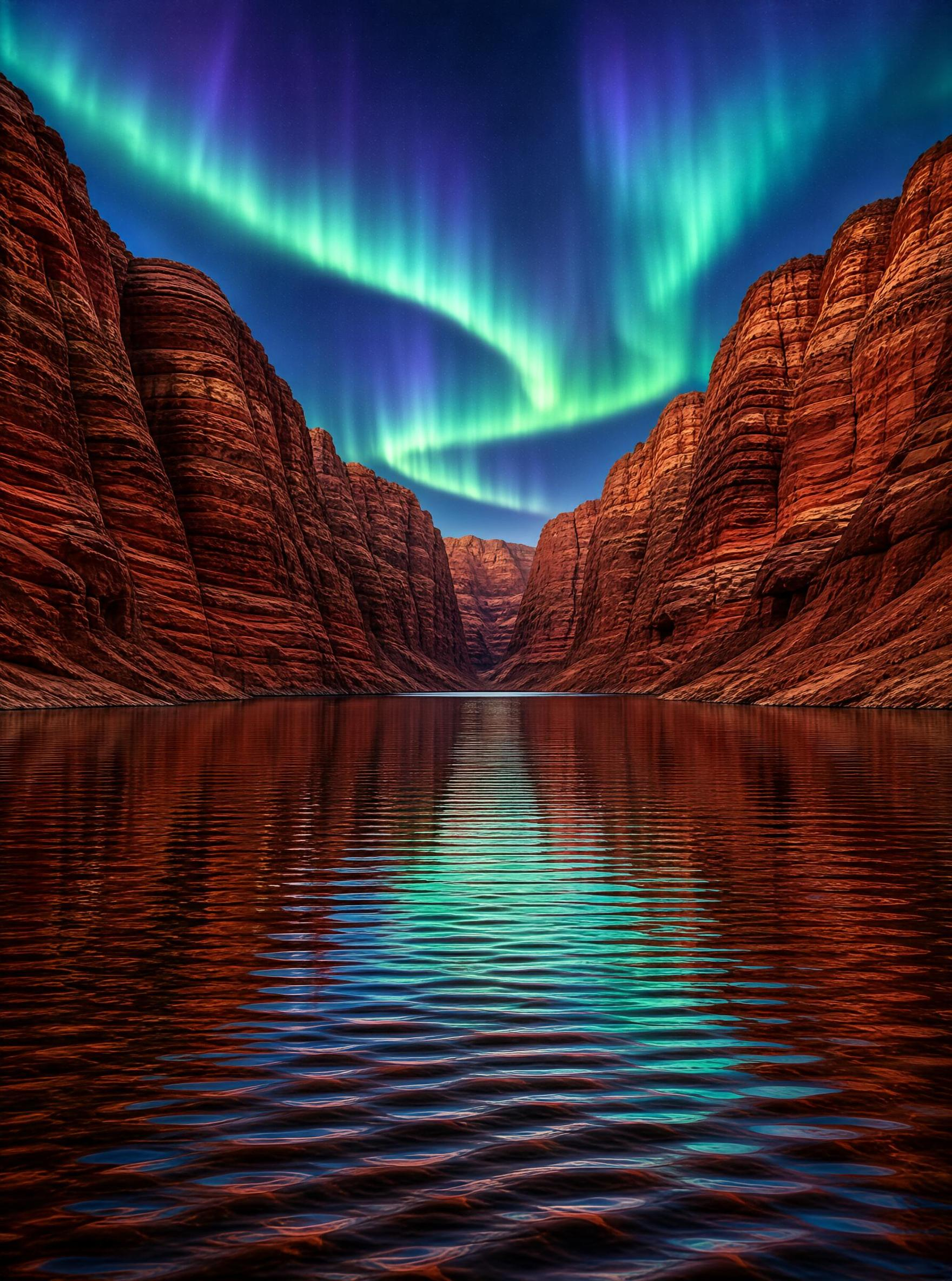 Aurora Over Red Canyon Lake