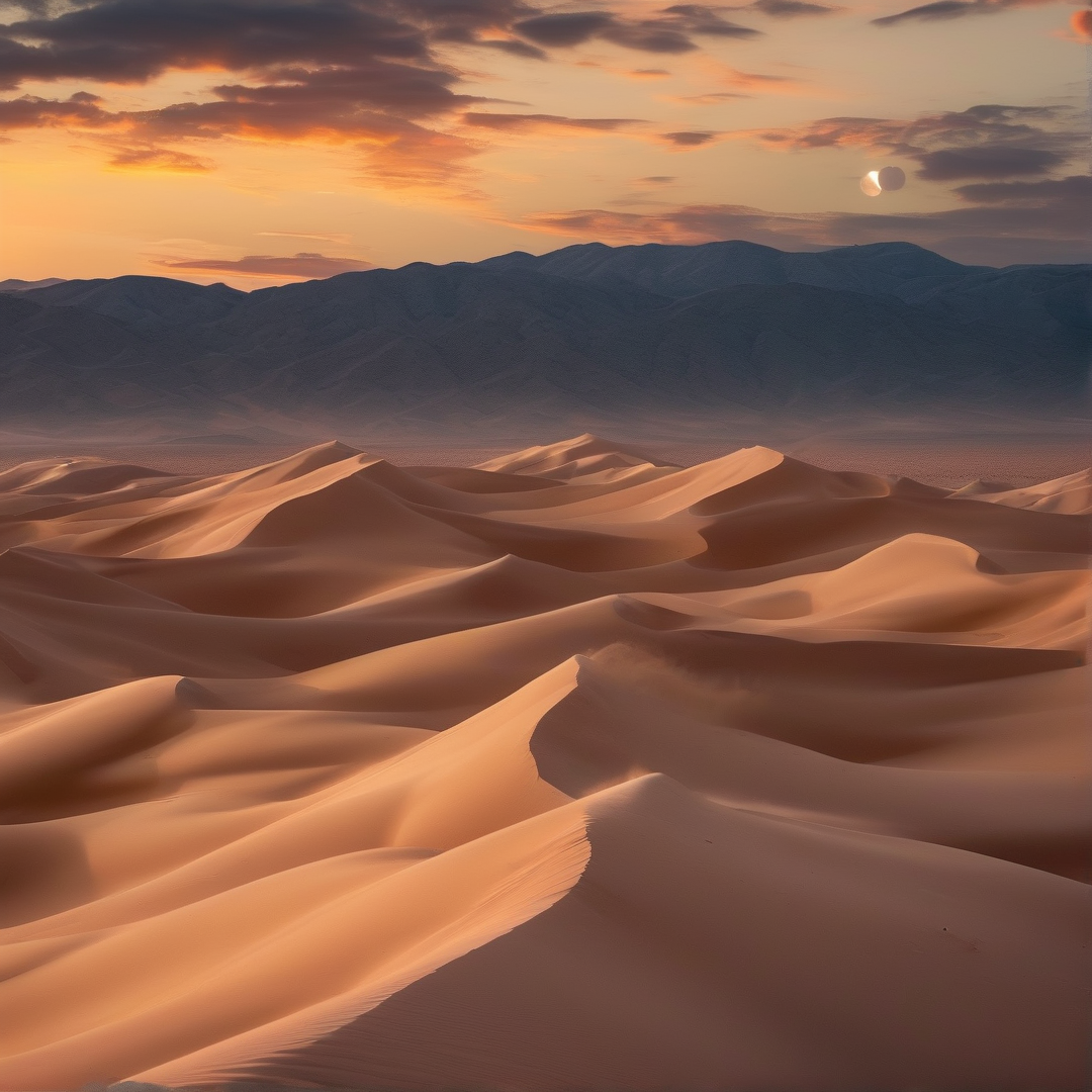 Sunset Over Desert Dunes