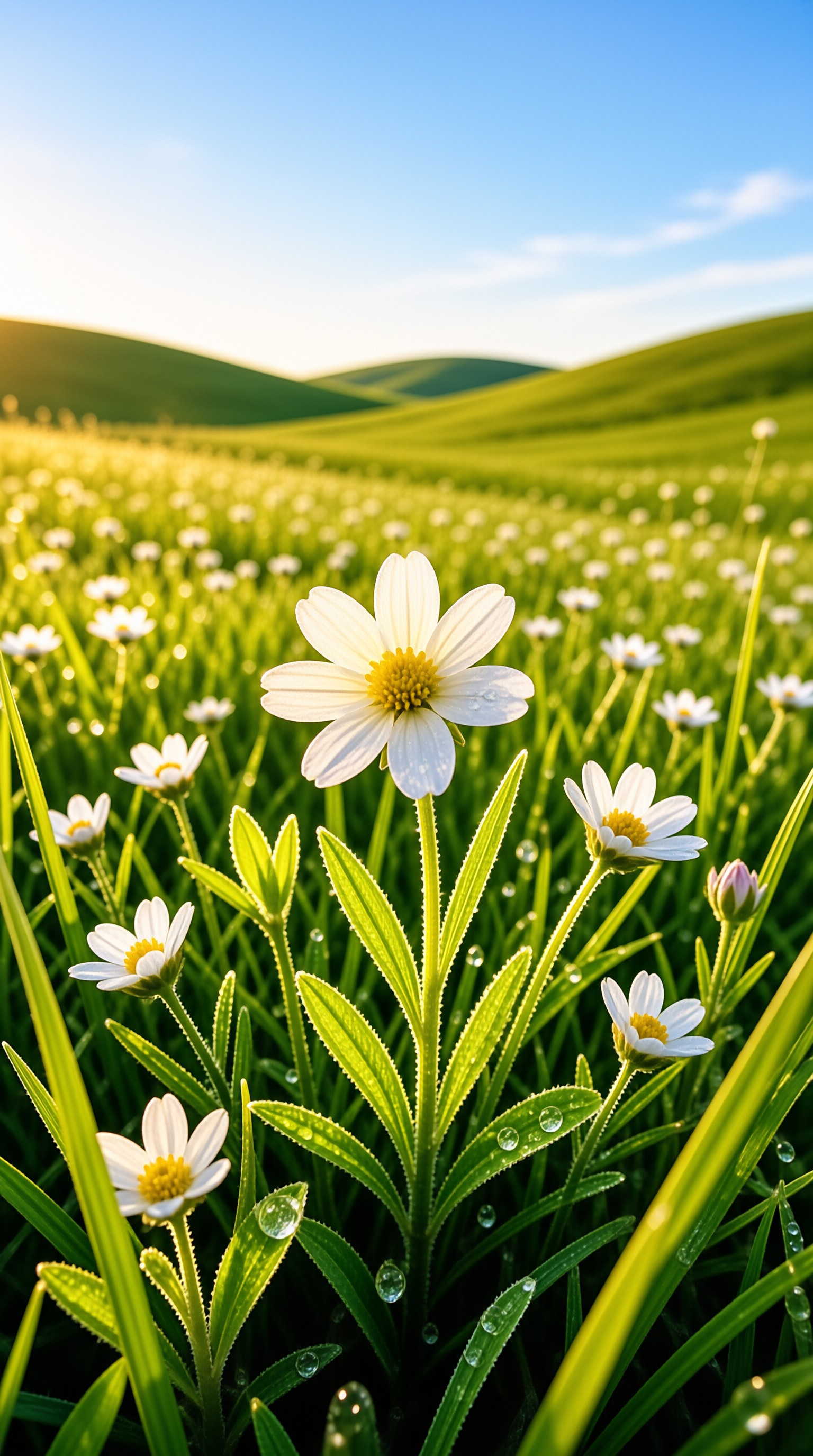 Dewy Daisies in a Sunny Field