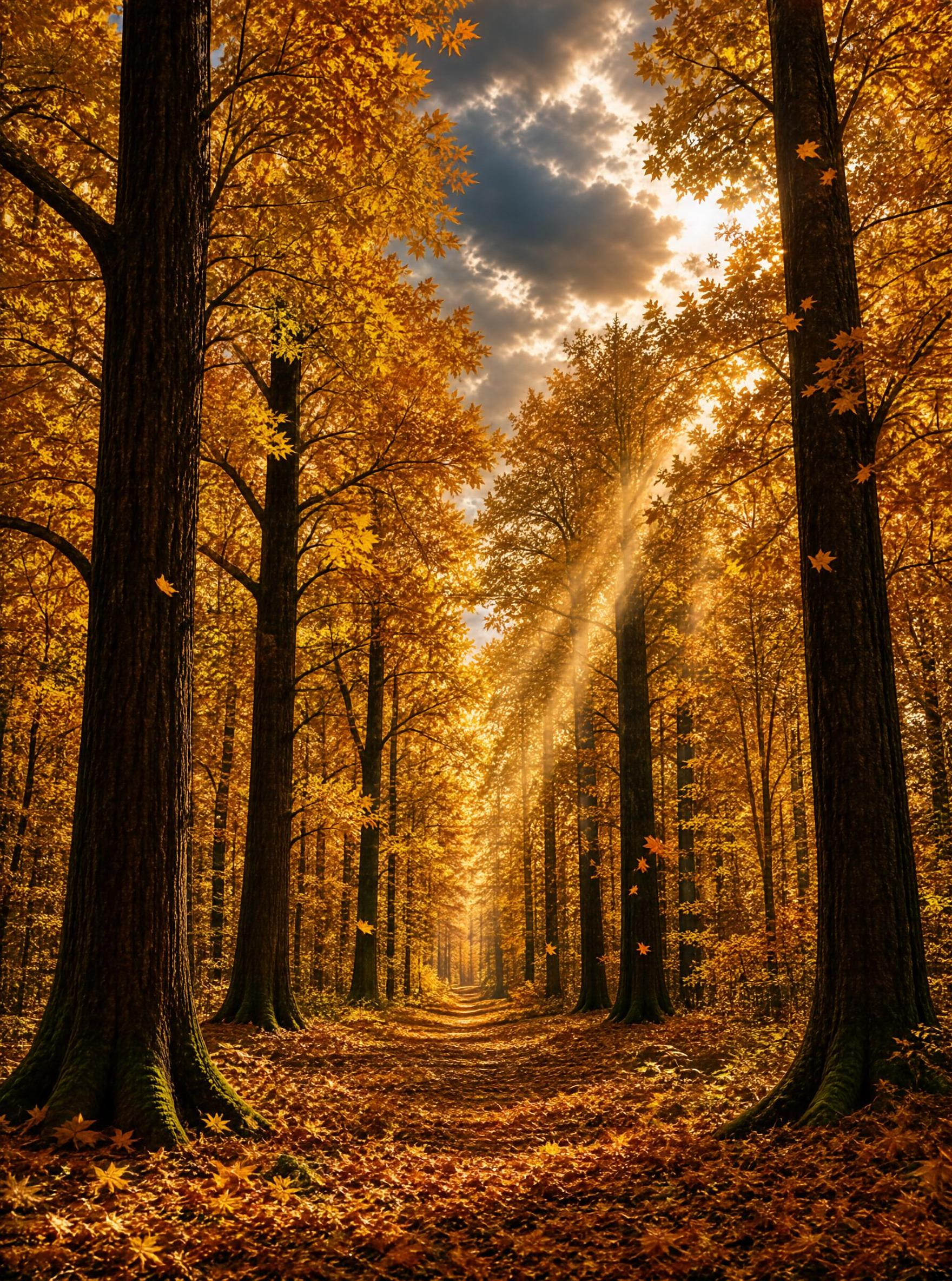 Sunlit Autumn Forest Path