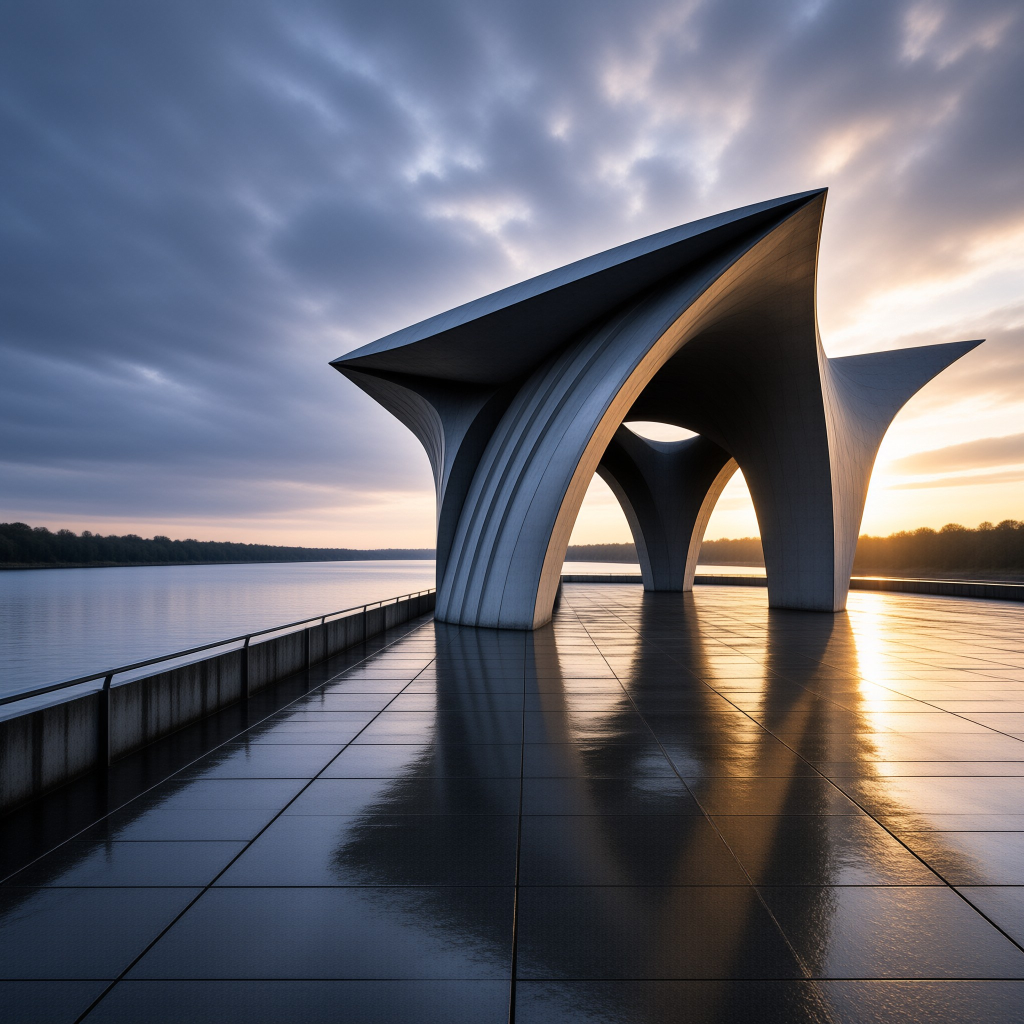 Futuristic Pavilion by Water
