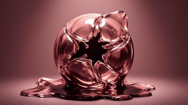 A translucent rose-colored object with a hollowed middle rests on a spreading base amid a smooth gradient backdrop.