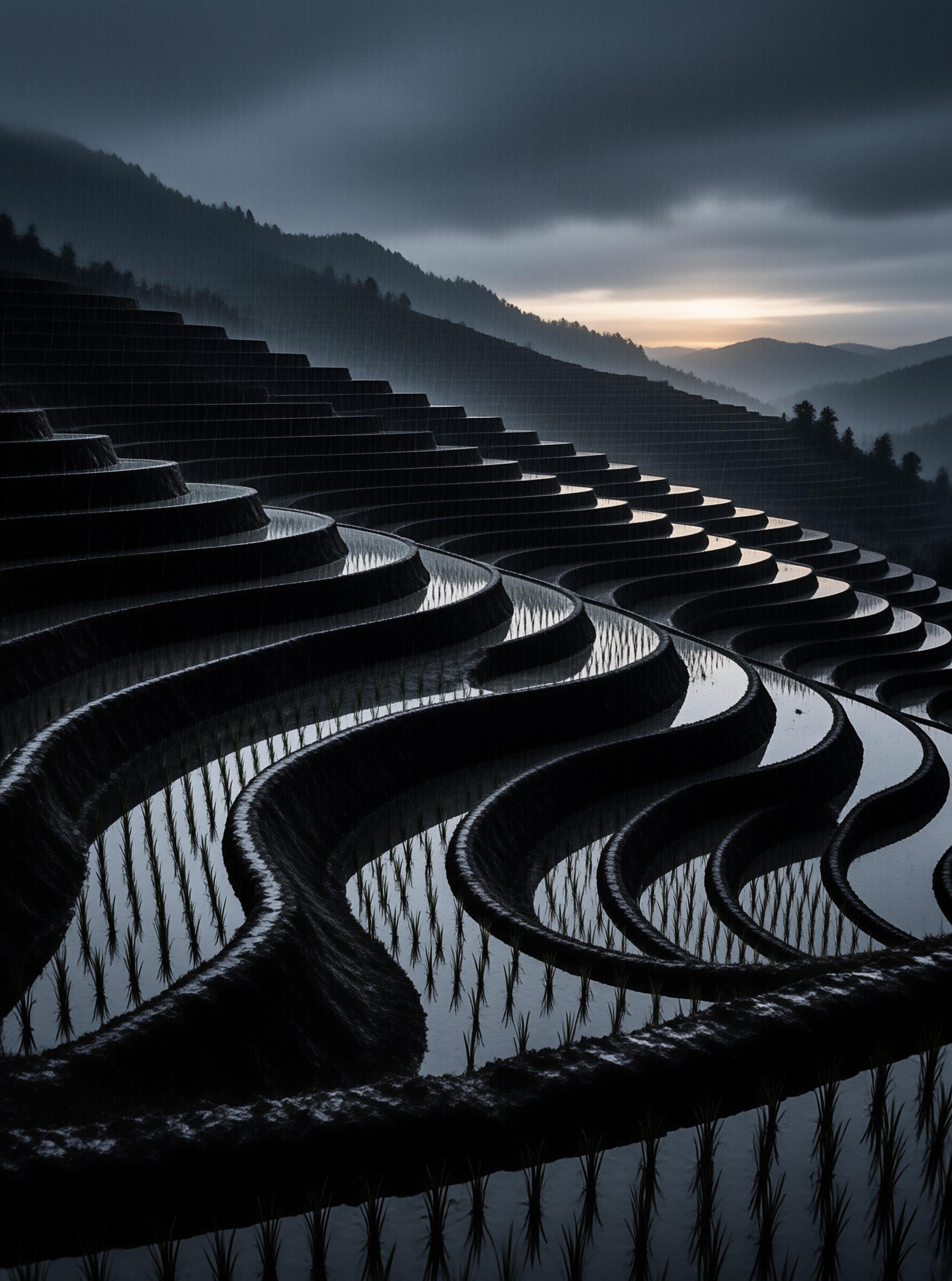 Moody Terraced Rice Fields