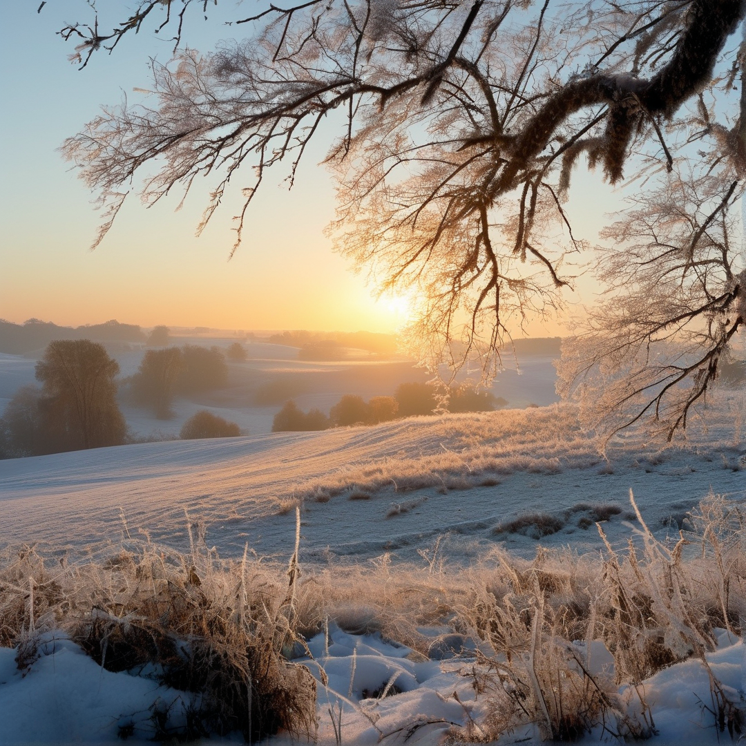 Winter Sunrise in Snowy Hills