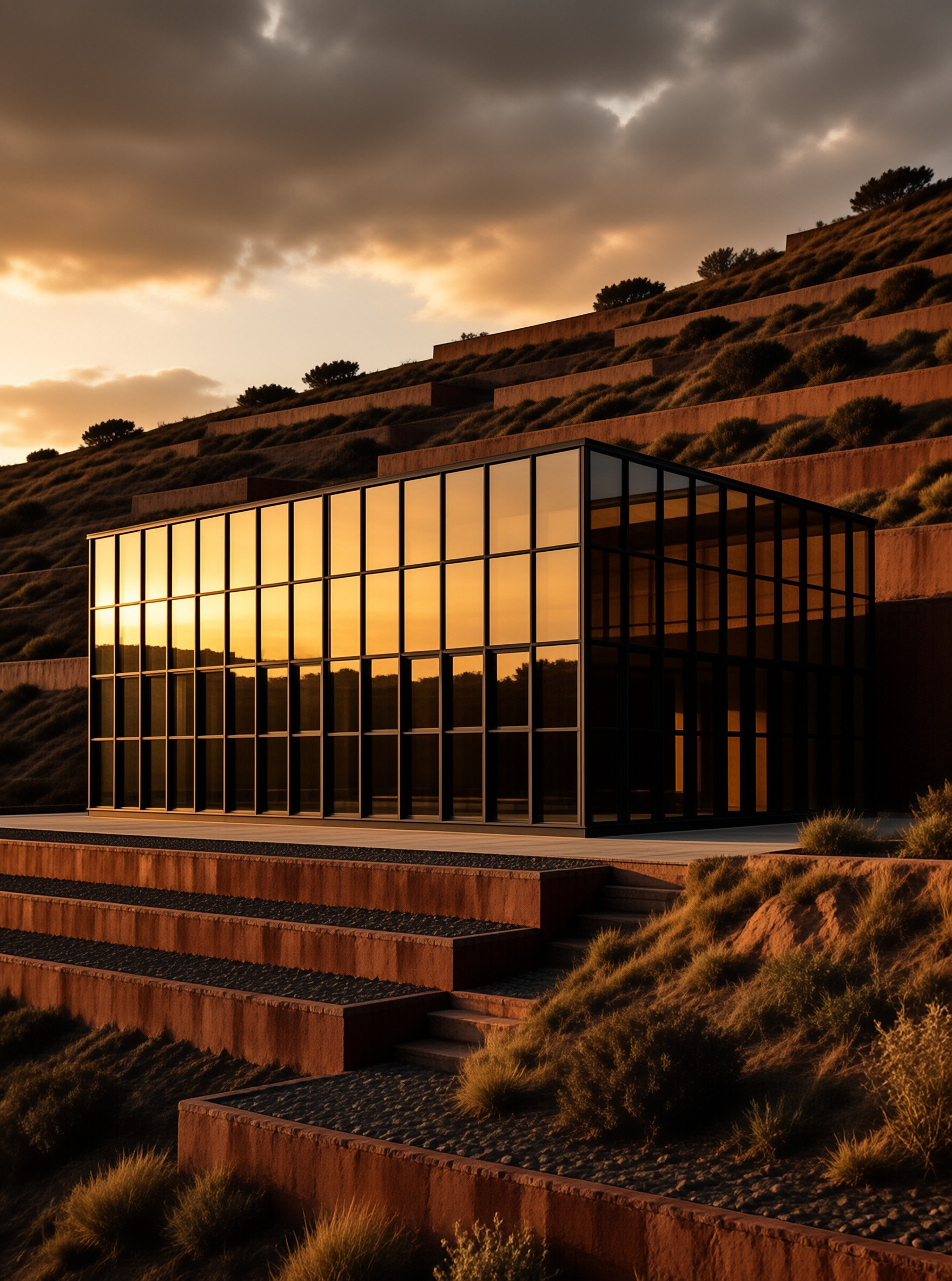 Glass House on Terraced Hill