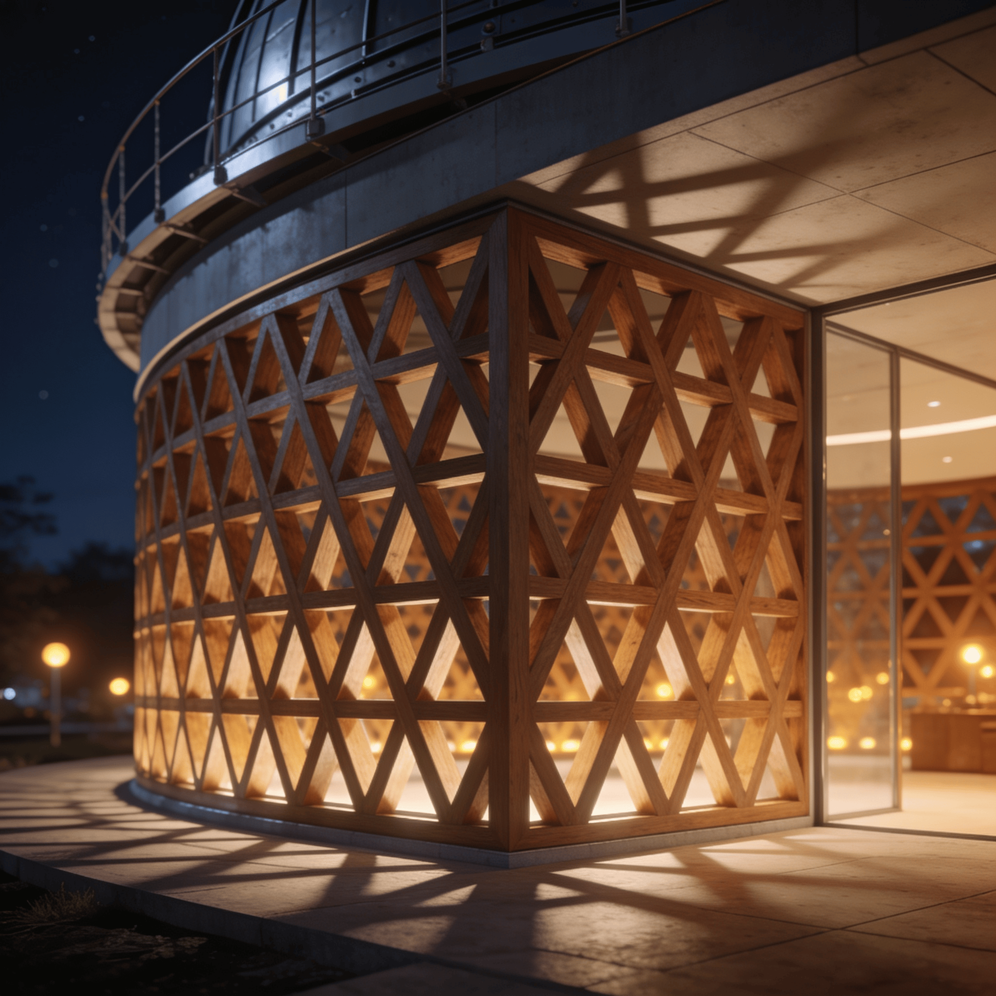 Observatory with Wooden Lattice — Night With Warm Lights
