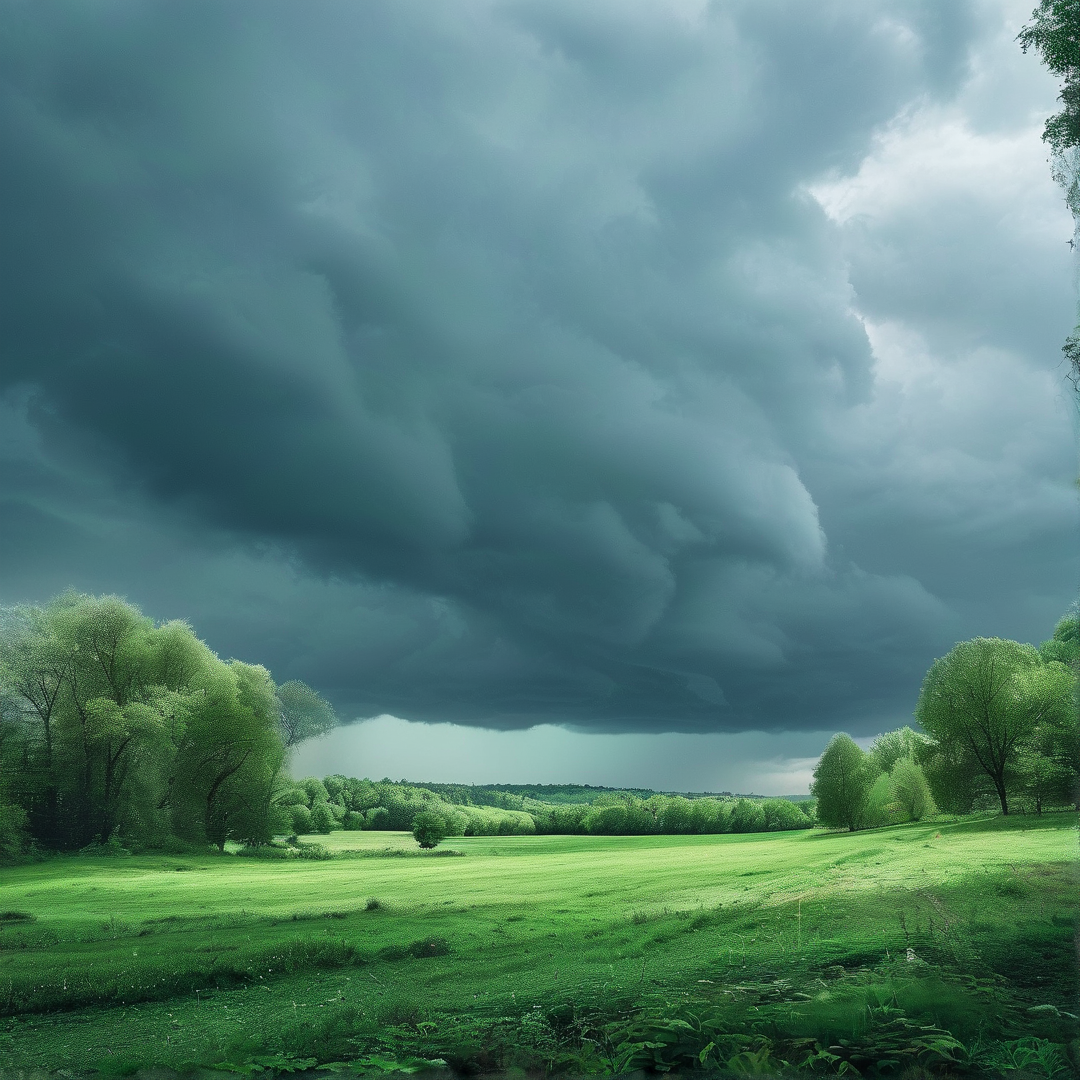 Stormy Sky Over Green Field