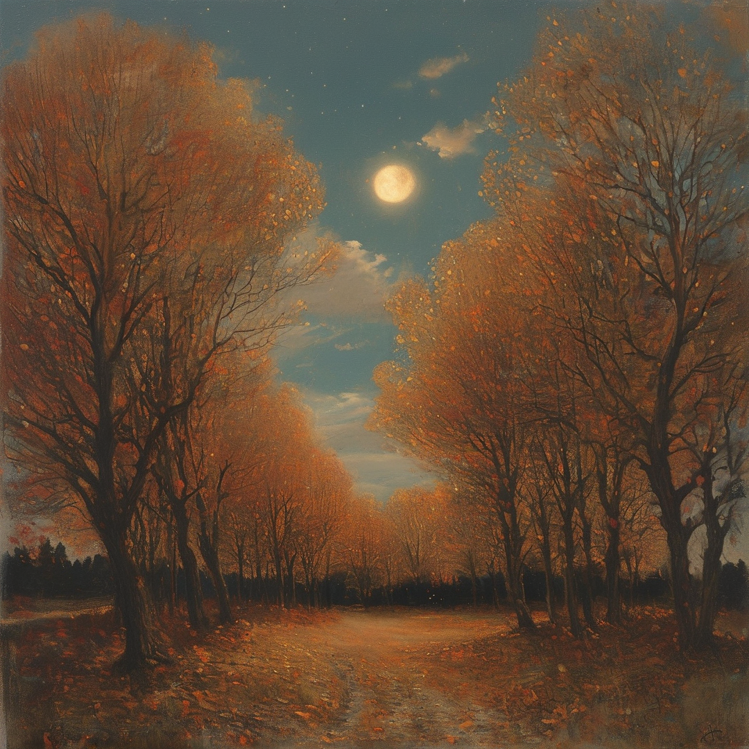 Autumn Moonlit Tree Path