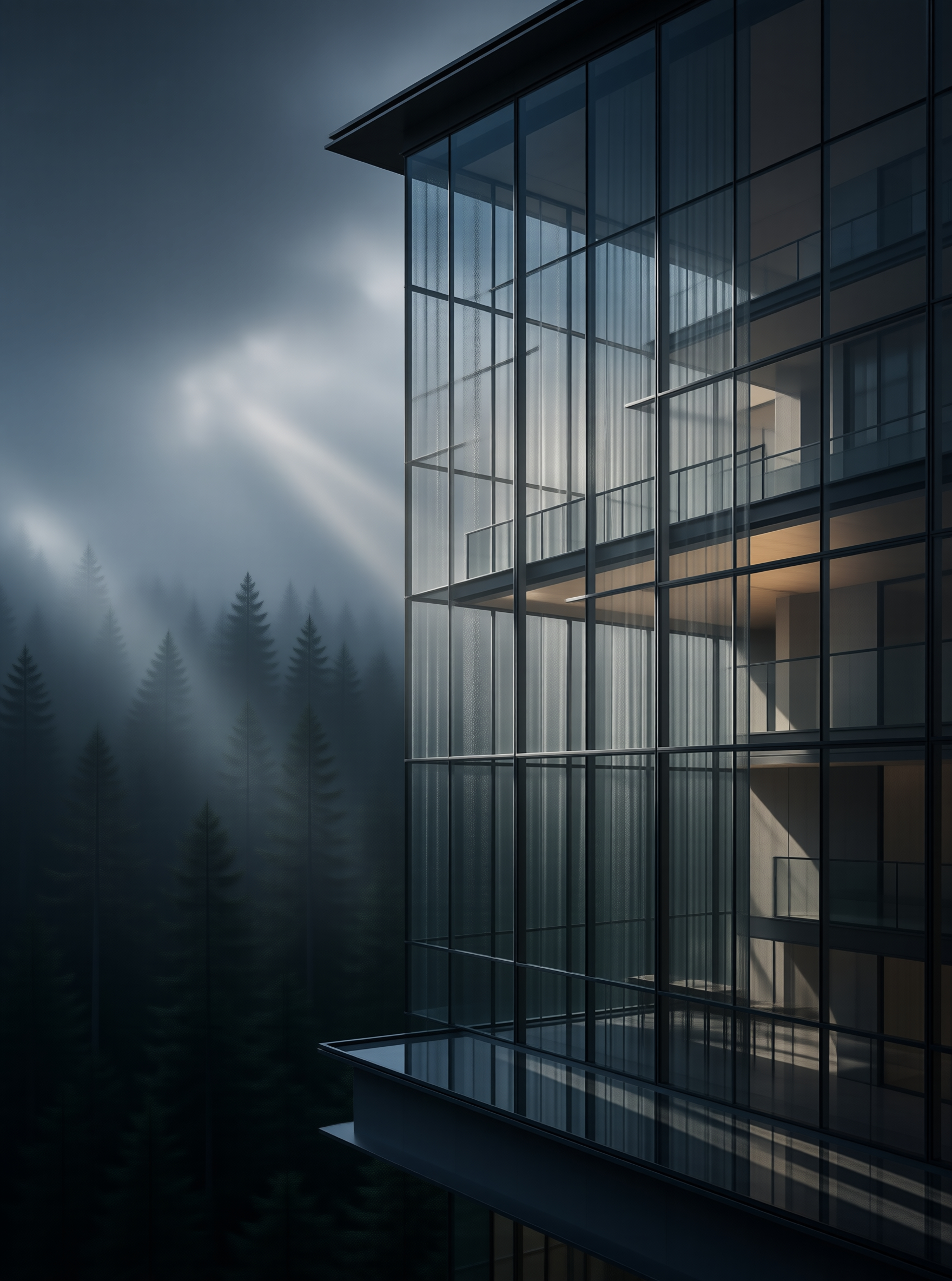 Glass Facade in a Pine Fog