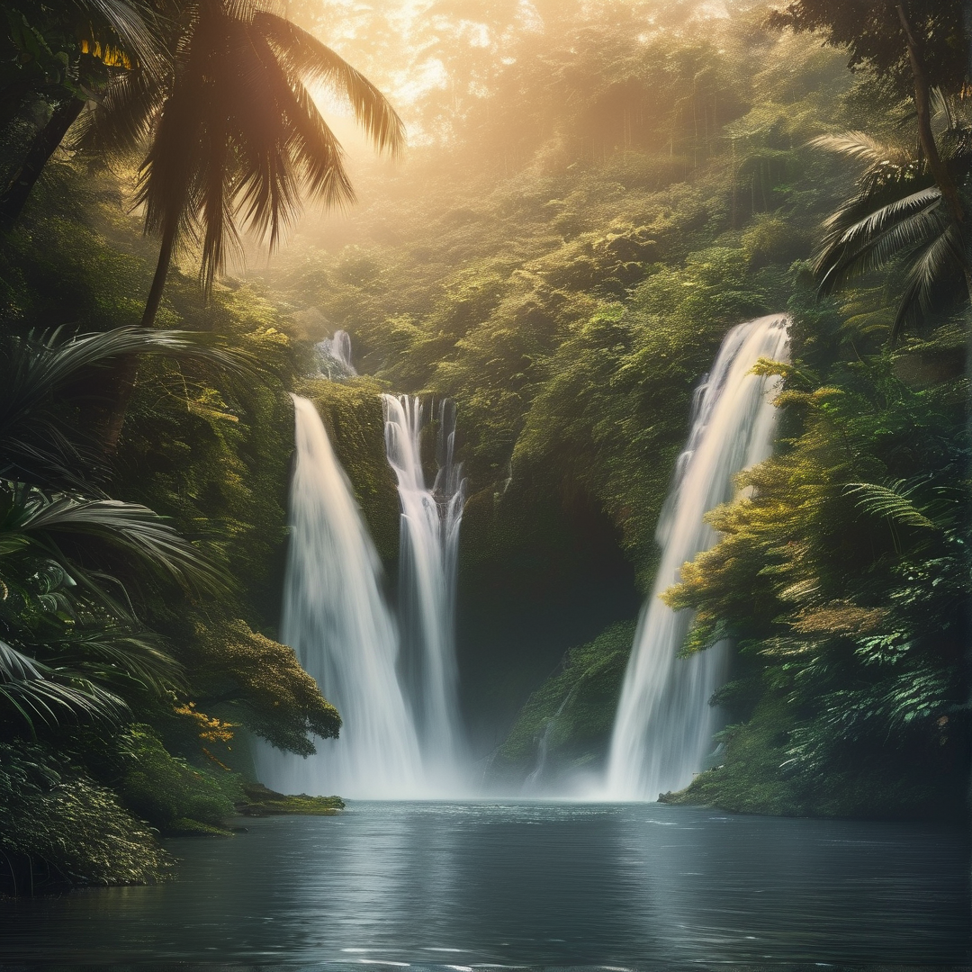 Sunlit Jungle Waterfalls