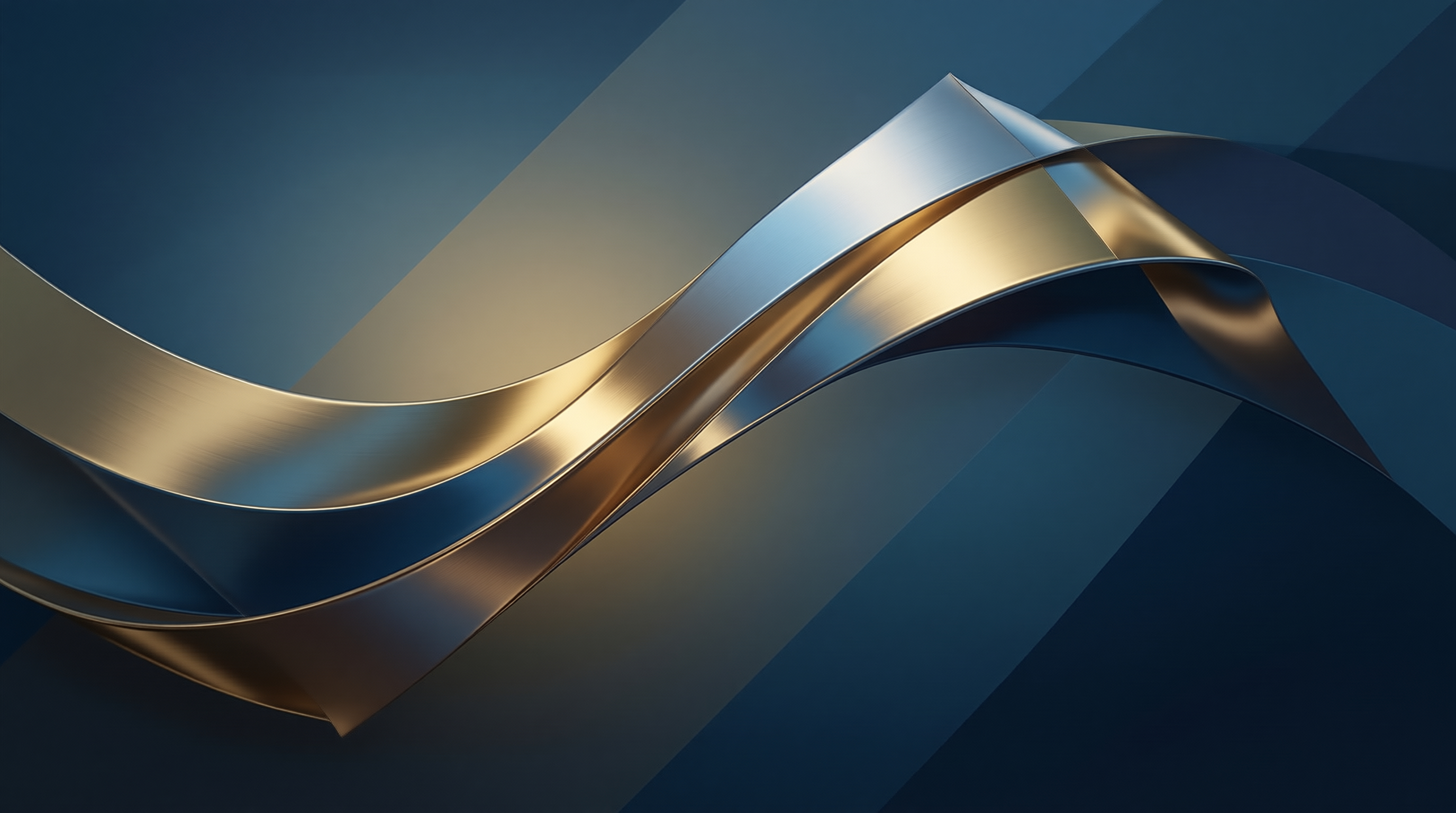 Abstract Gold Ribbons on Blue