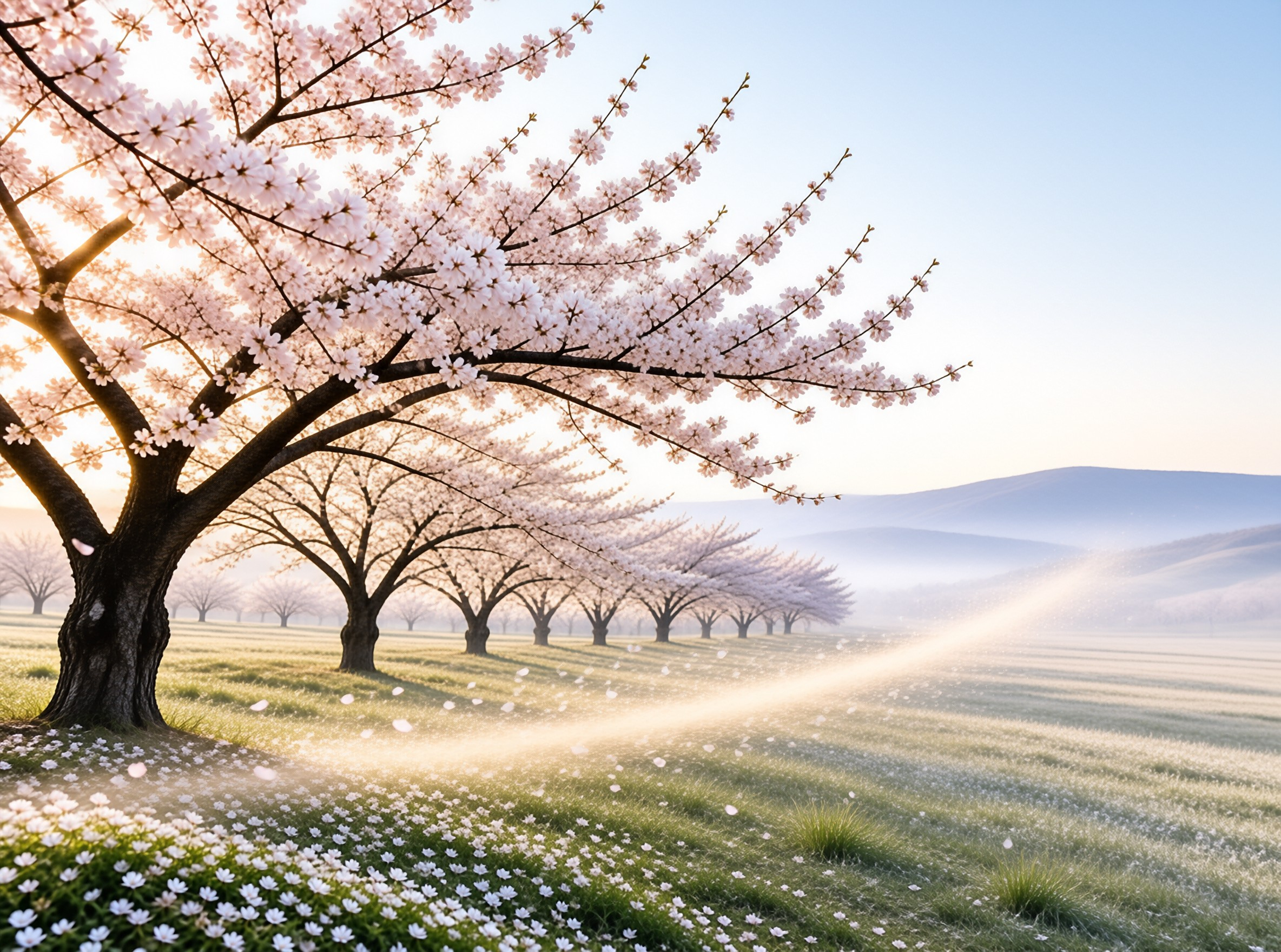Cherry Blossom Field at Dawn