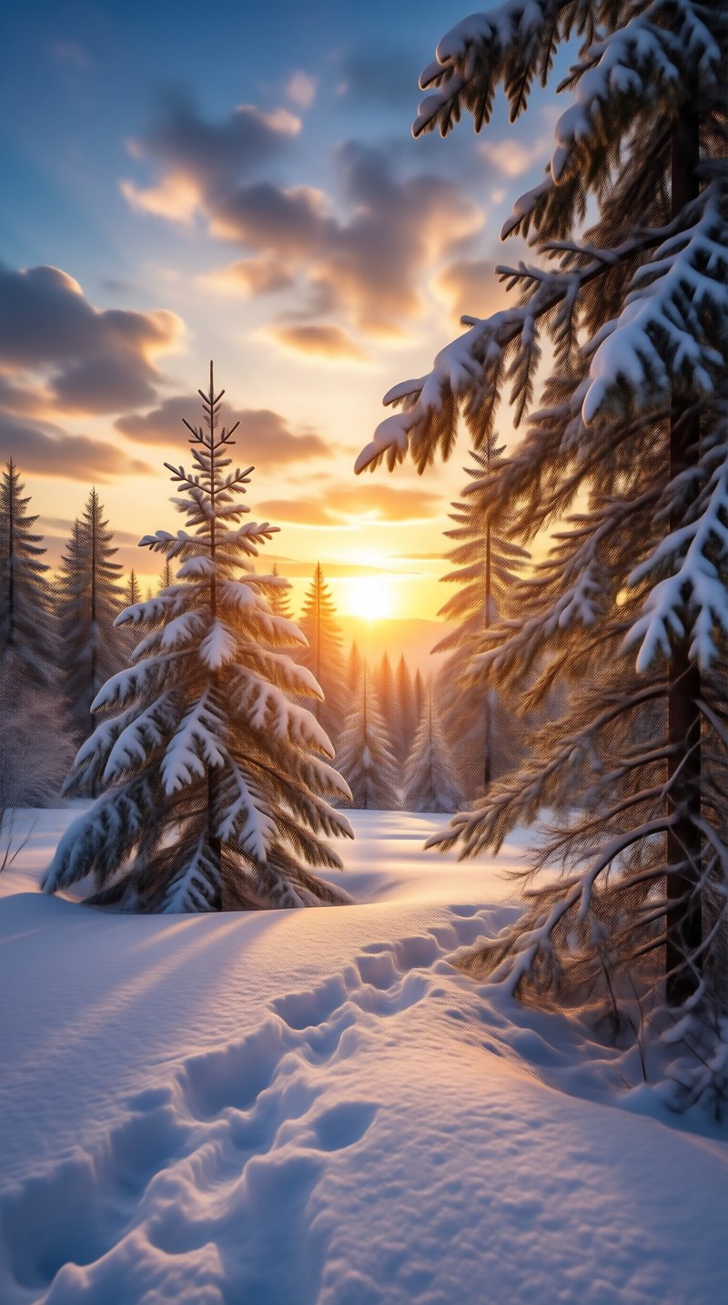 Winter Sunset Forest