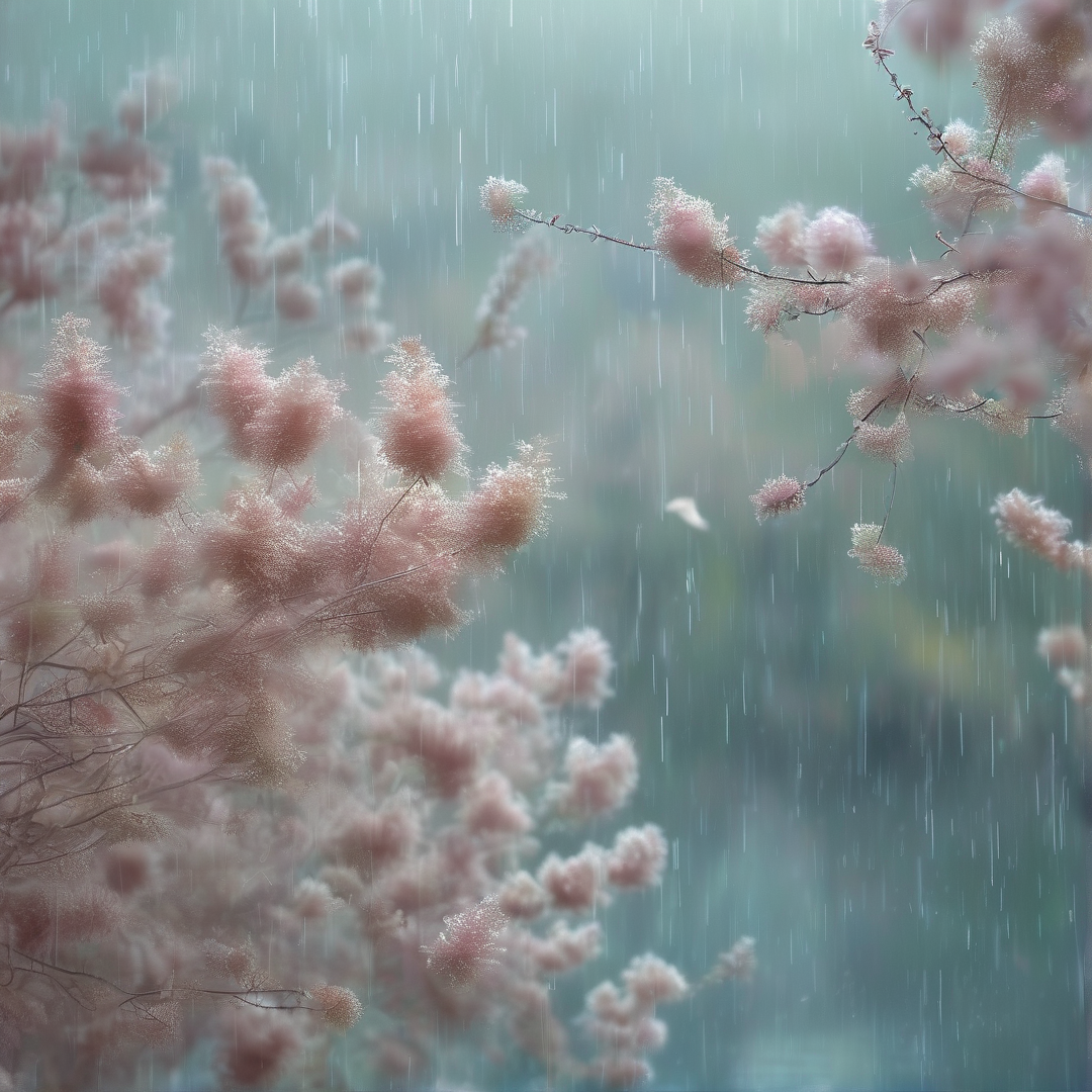 Pink Plants in Rain