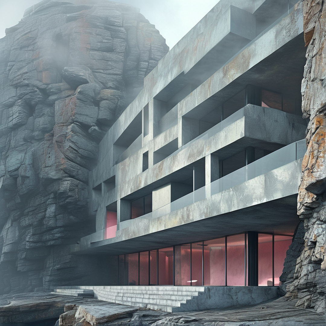 Stone-Cloistered Residence in Alpine Fog