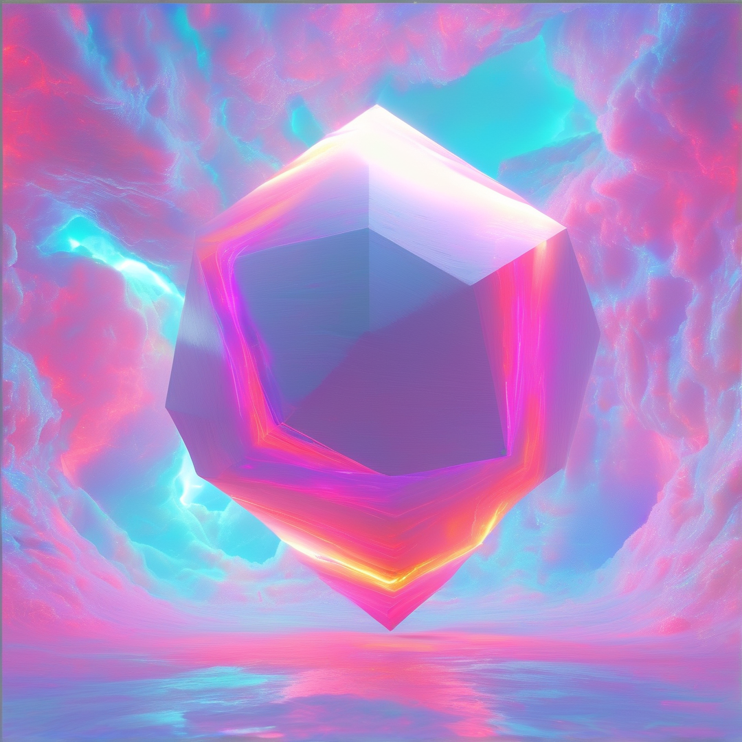 Neon Crystal in Cloudy Sky
