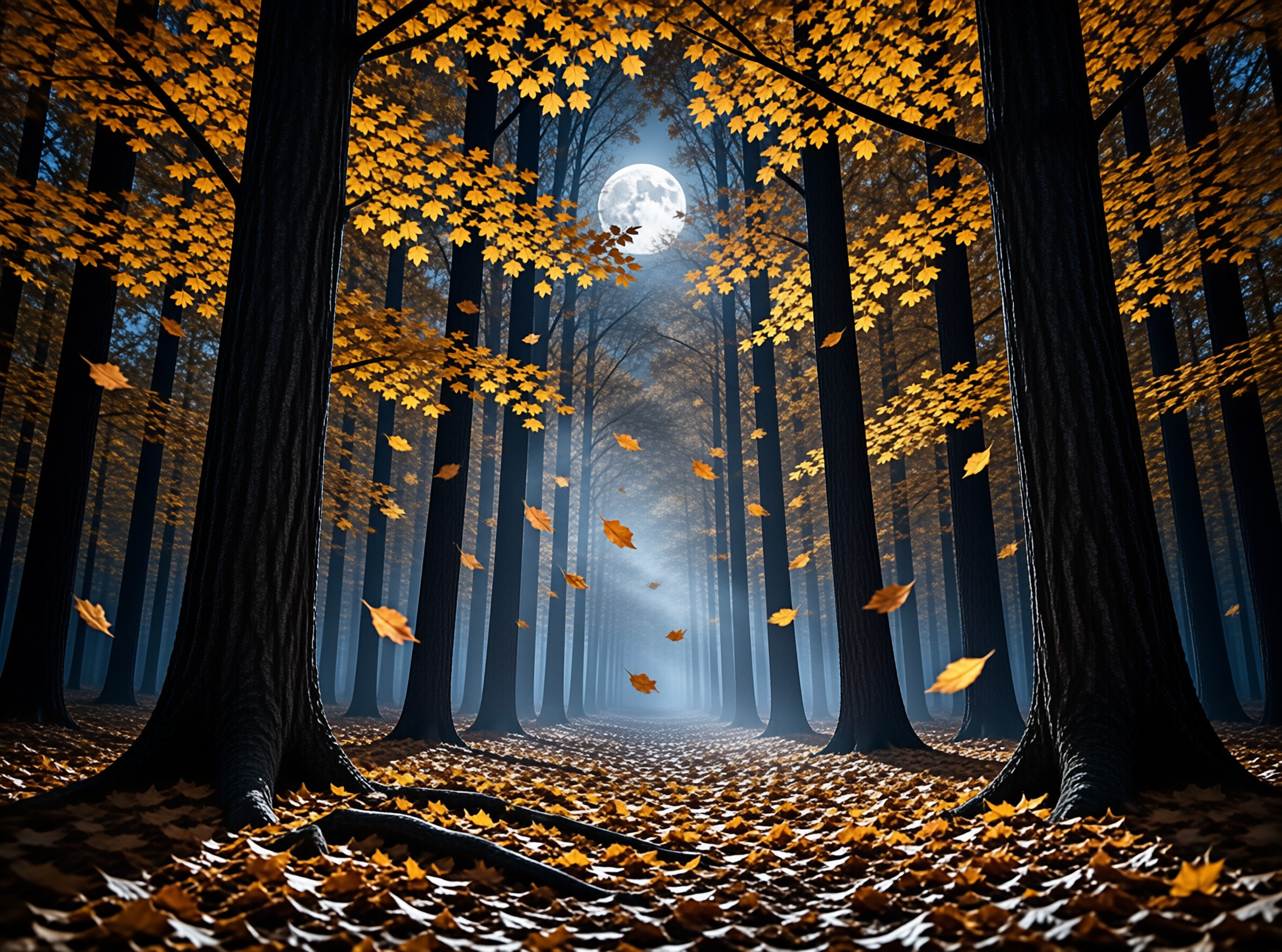 Moonlit Autumn Forest
