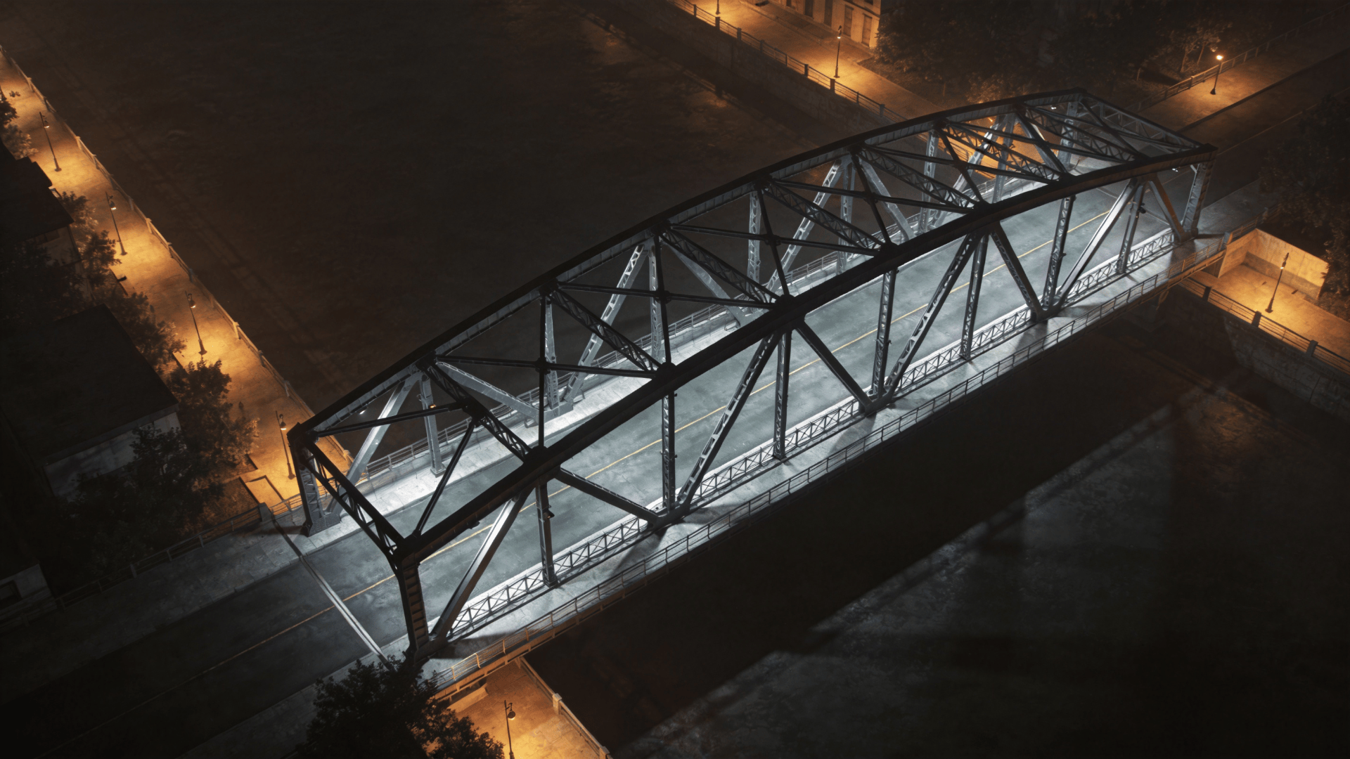 Bridge with Steel Frame — Night With Warm Lights