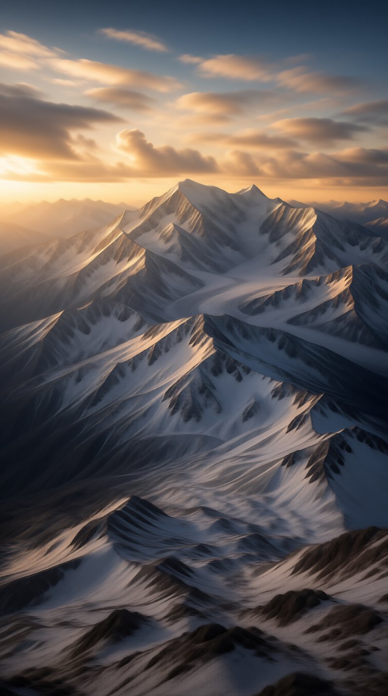 Snowy Mountain Range at Sunset