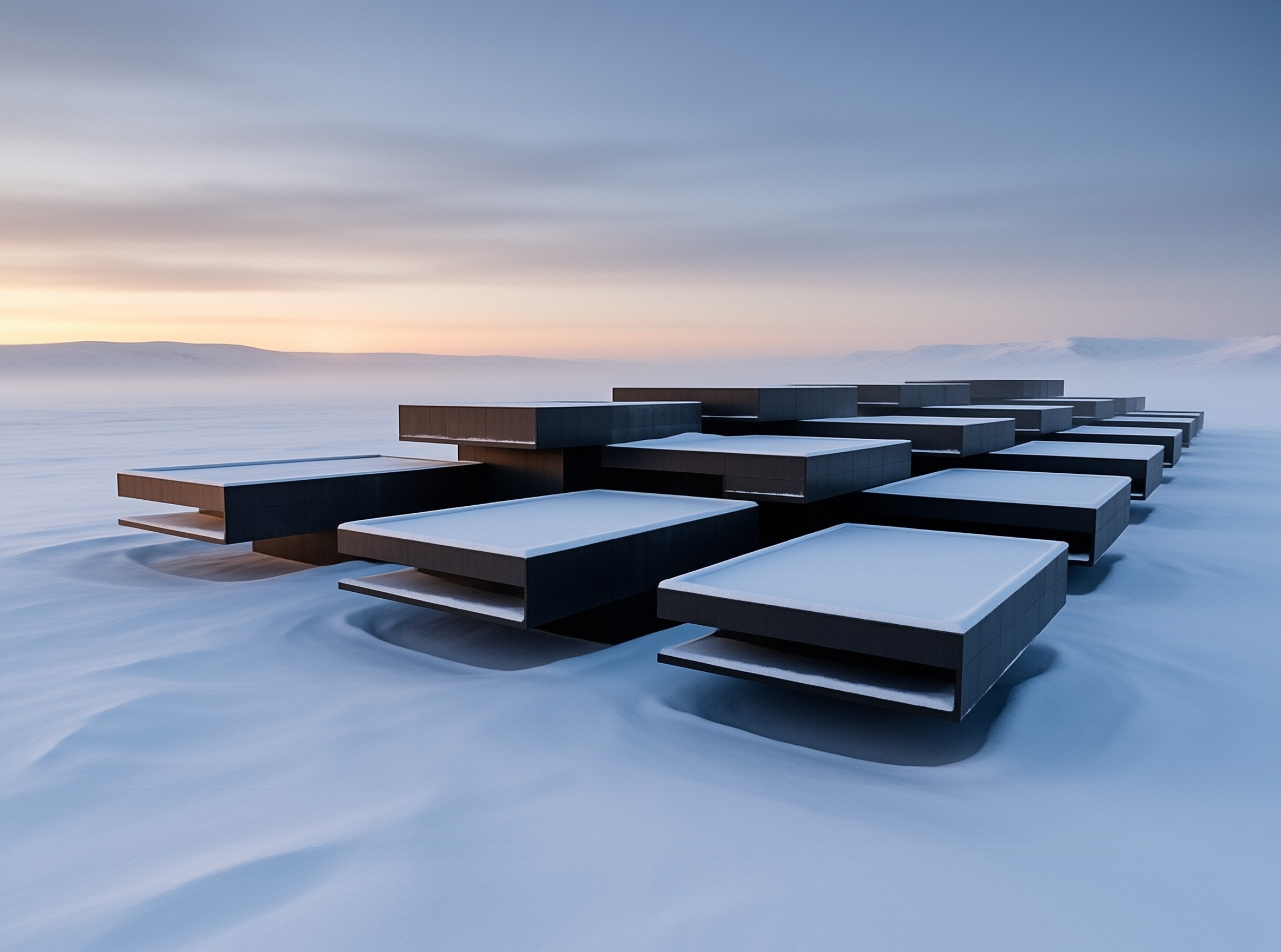Modern Cubic Houses in Snow