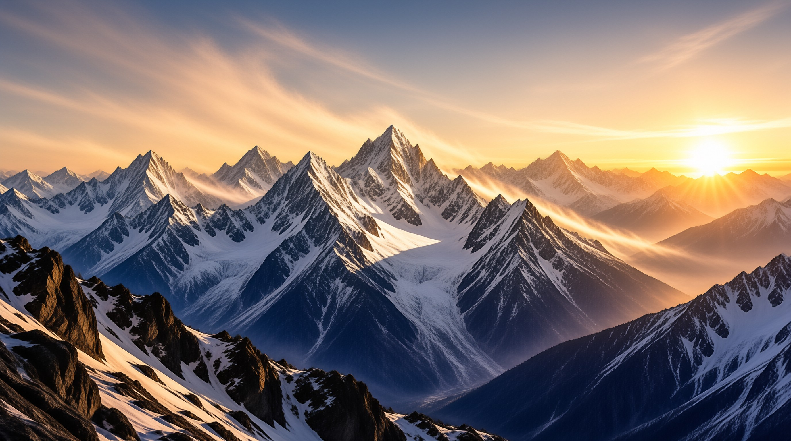 Sunrise Over Snowy Peaks