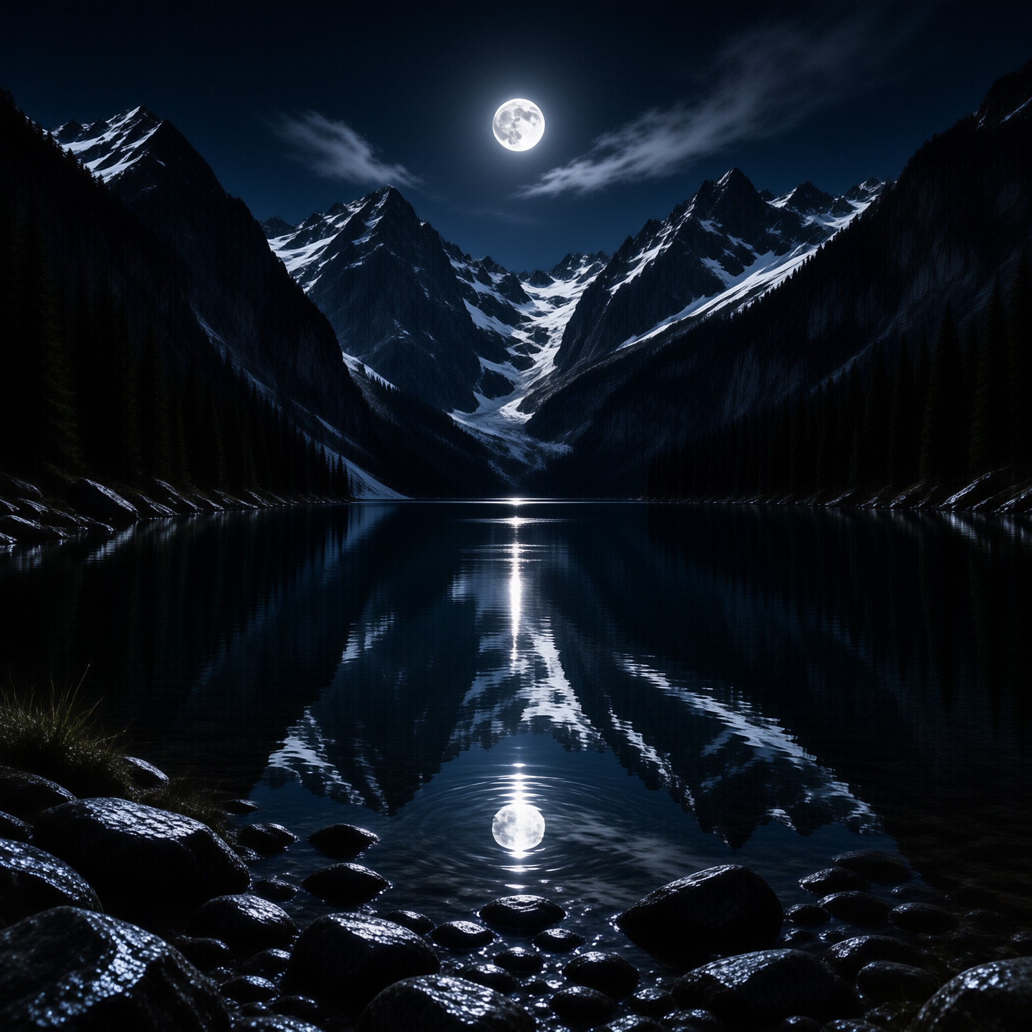 Moonlit Mountain Lake