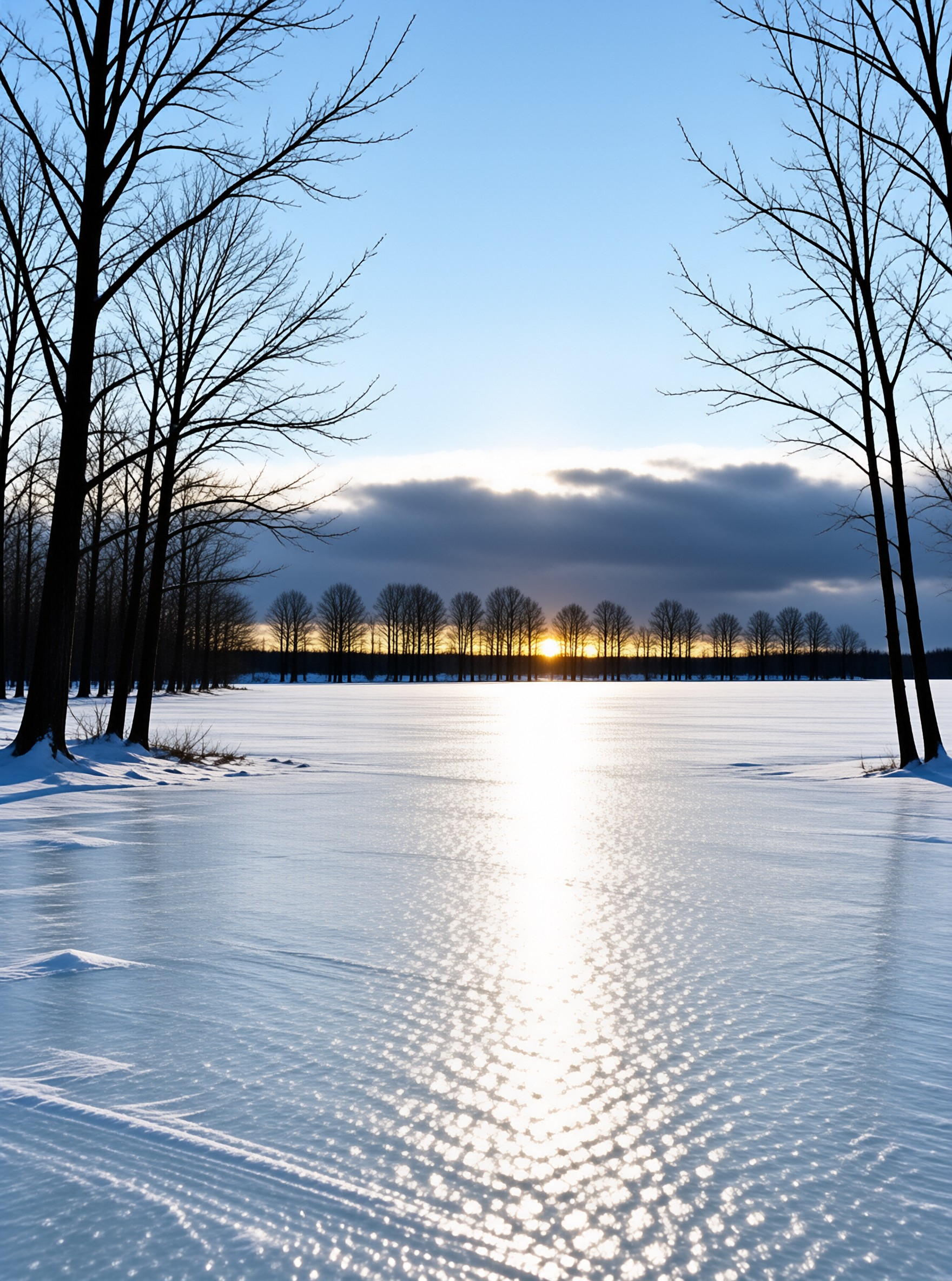 Snowy Winter Sunset Scene