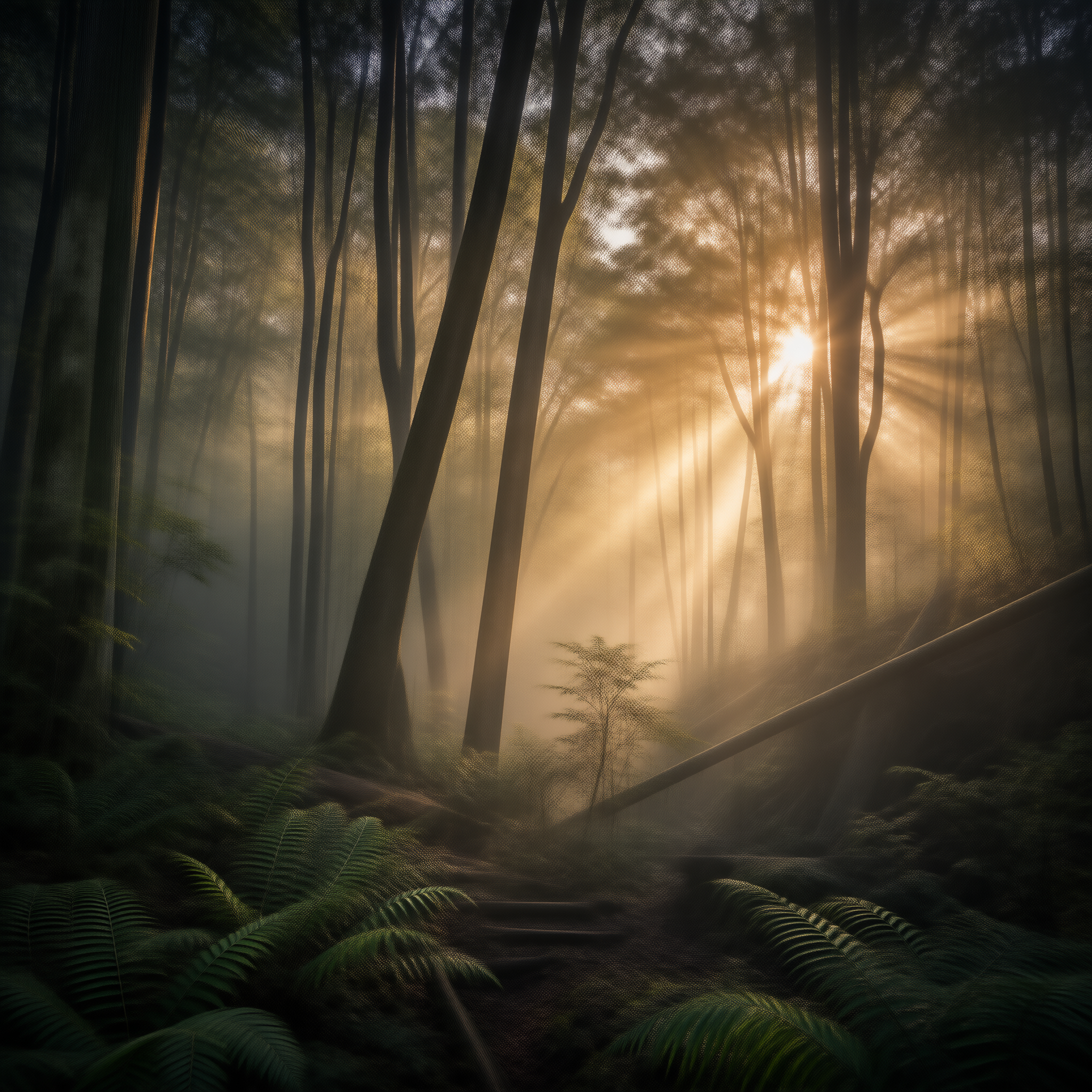 Sunlit Misty Forest Path