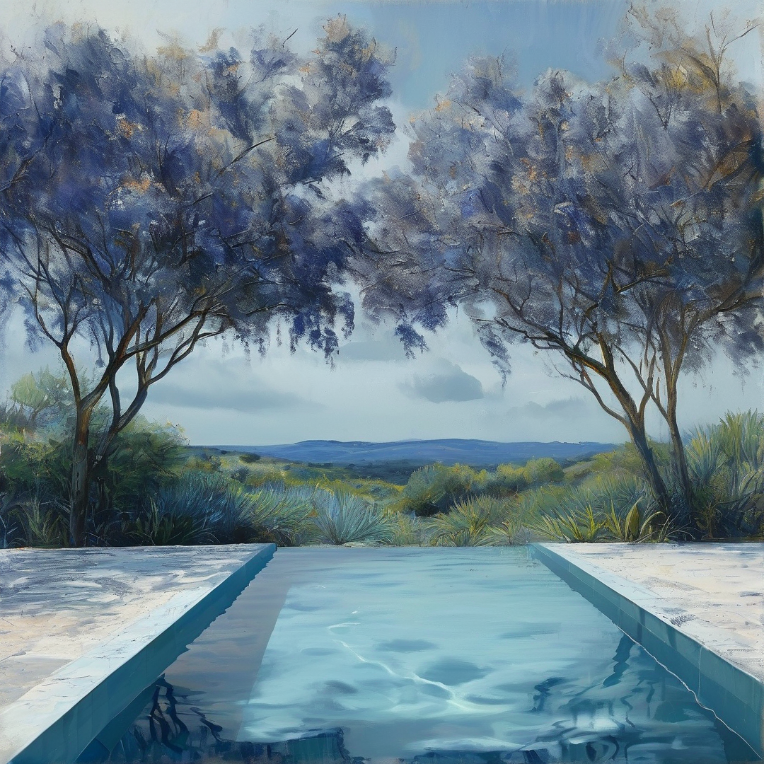 Serene Pool and Purple Trees
