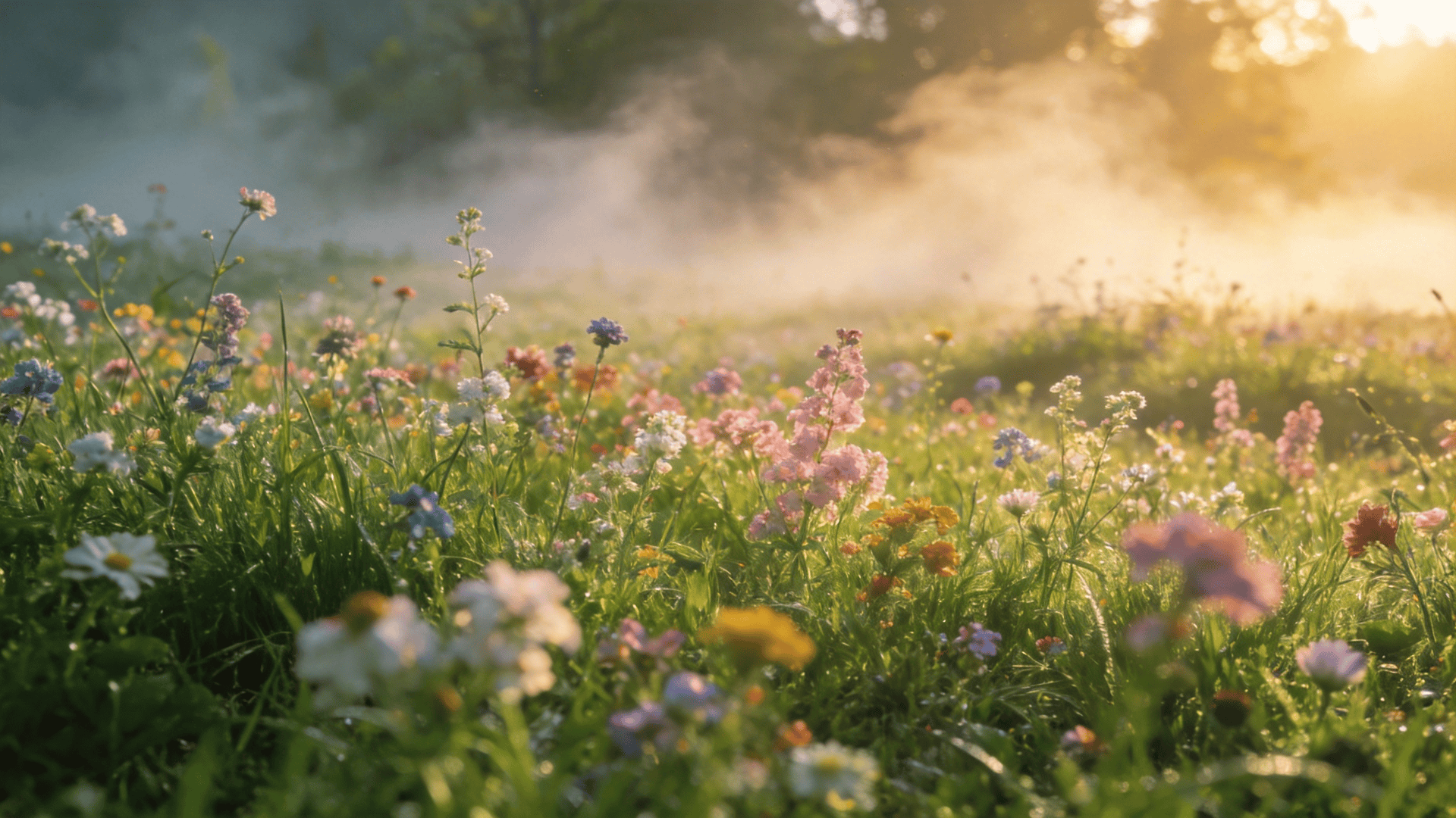 Fresh Green Spring Grass and Blooms