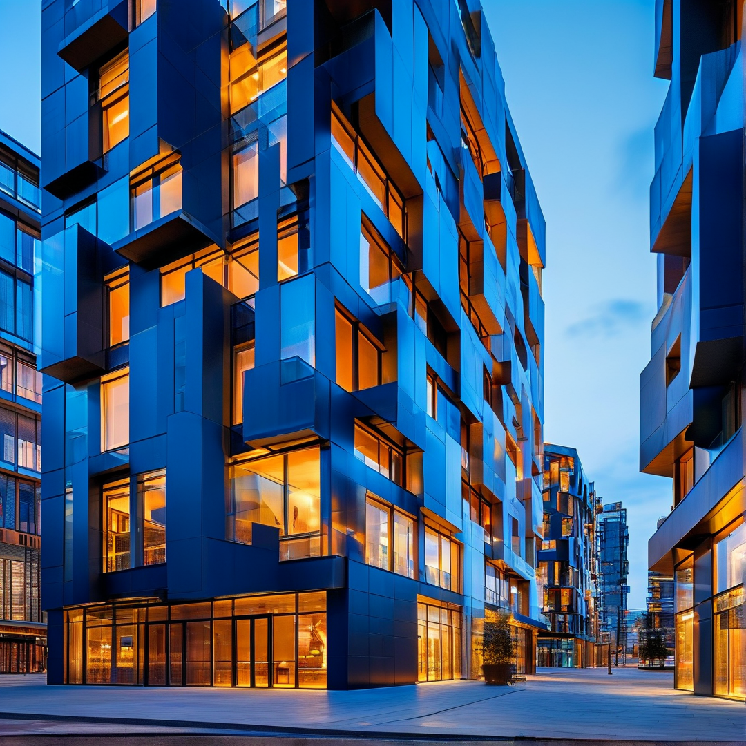 Modern Blue Facade at Dusk