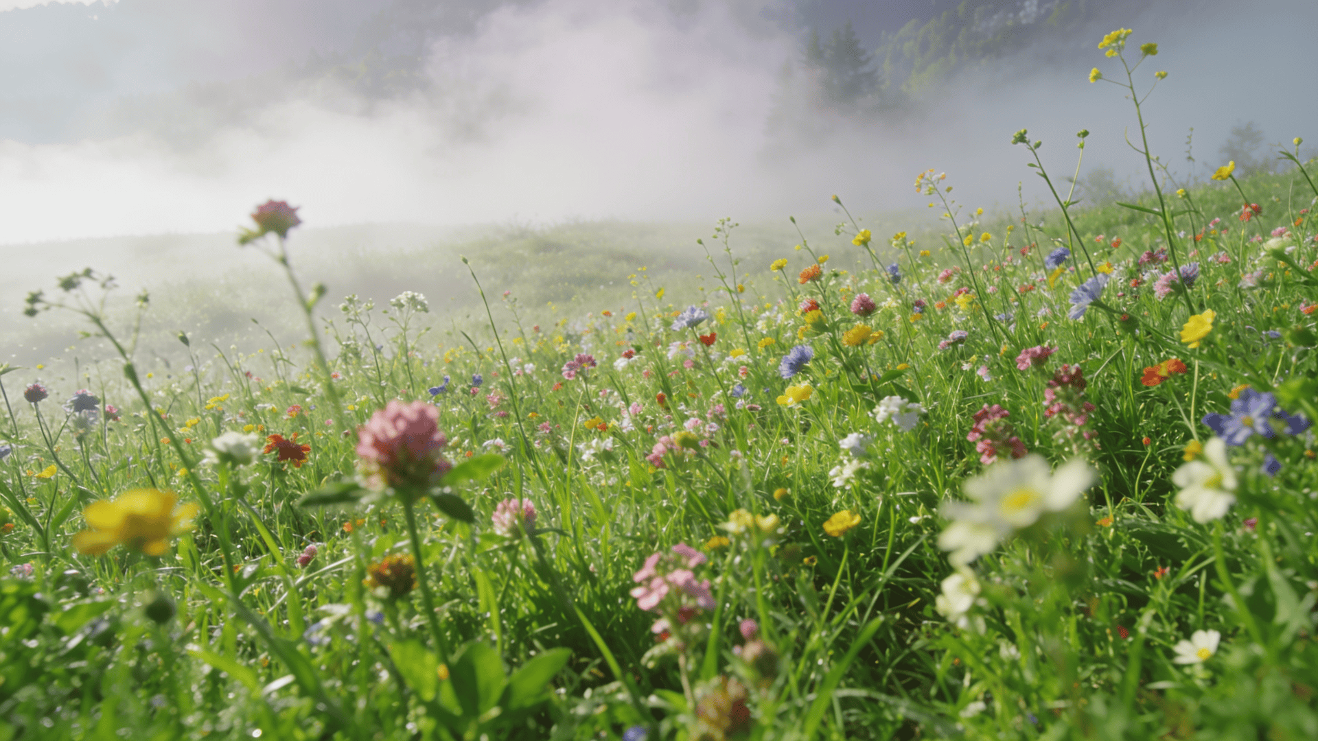 Fresh Green Spring Grass and Blooms