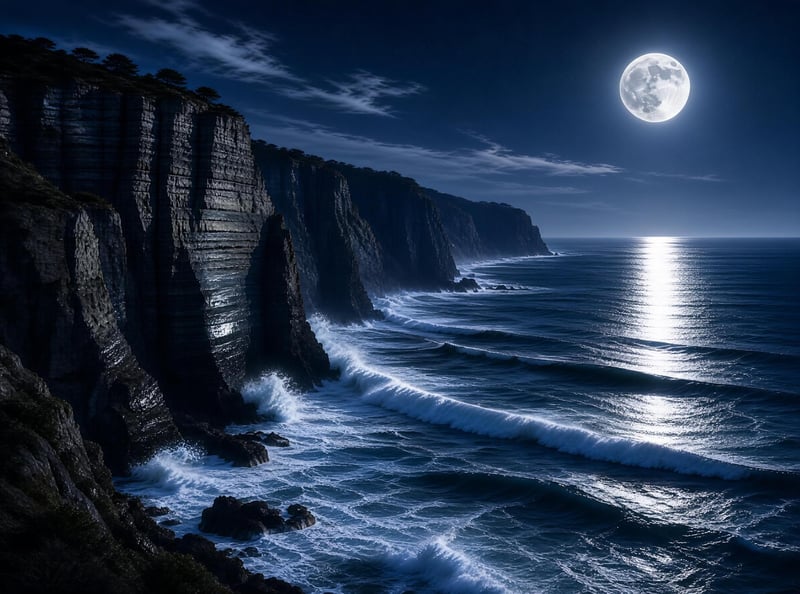 Moonlit Coastal Cliffs