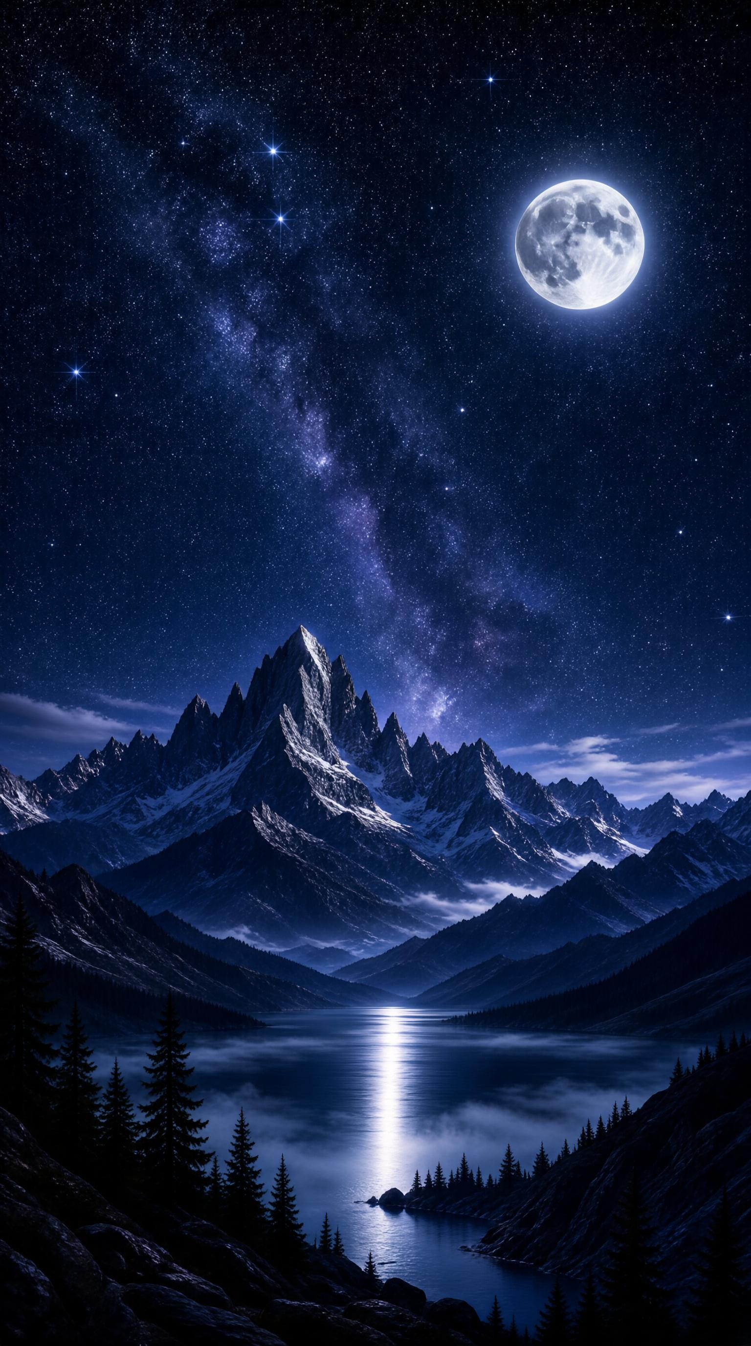 Night Sky Over Mountain Lake