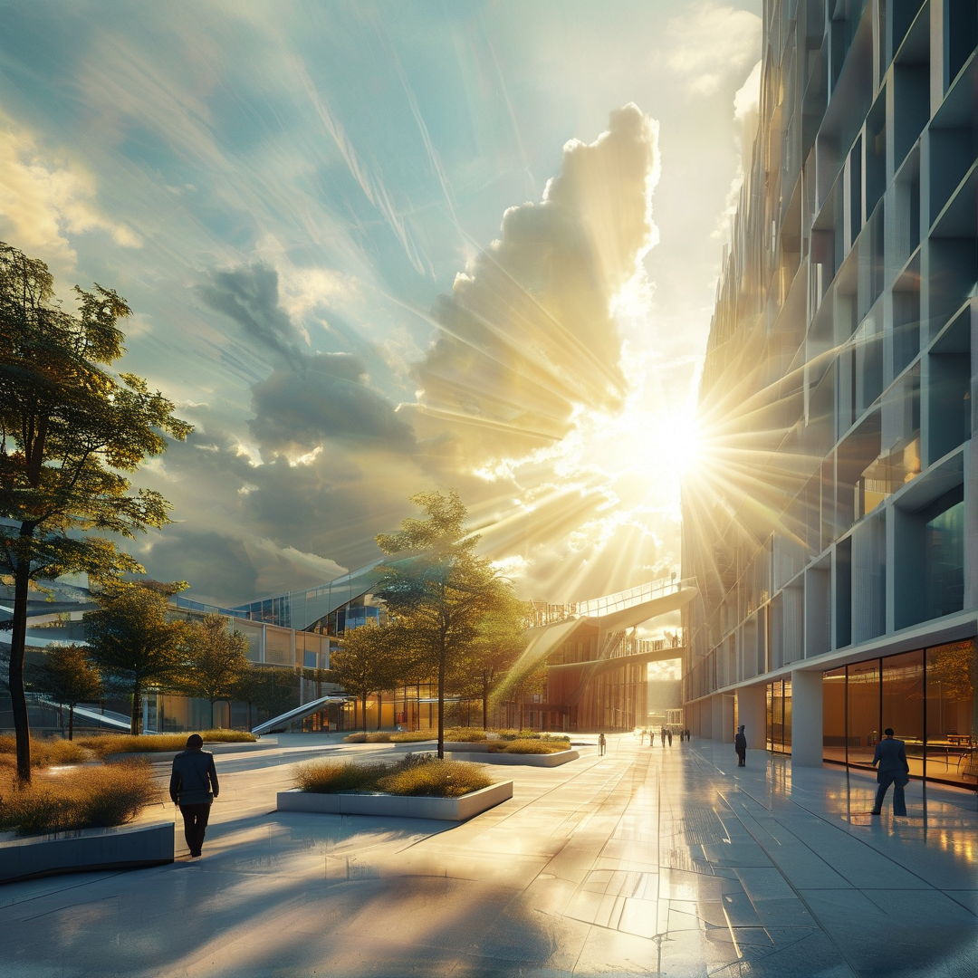 Sunlit Modern Urban Plaza