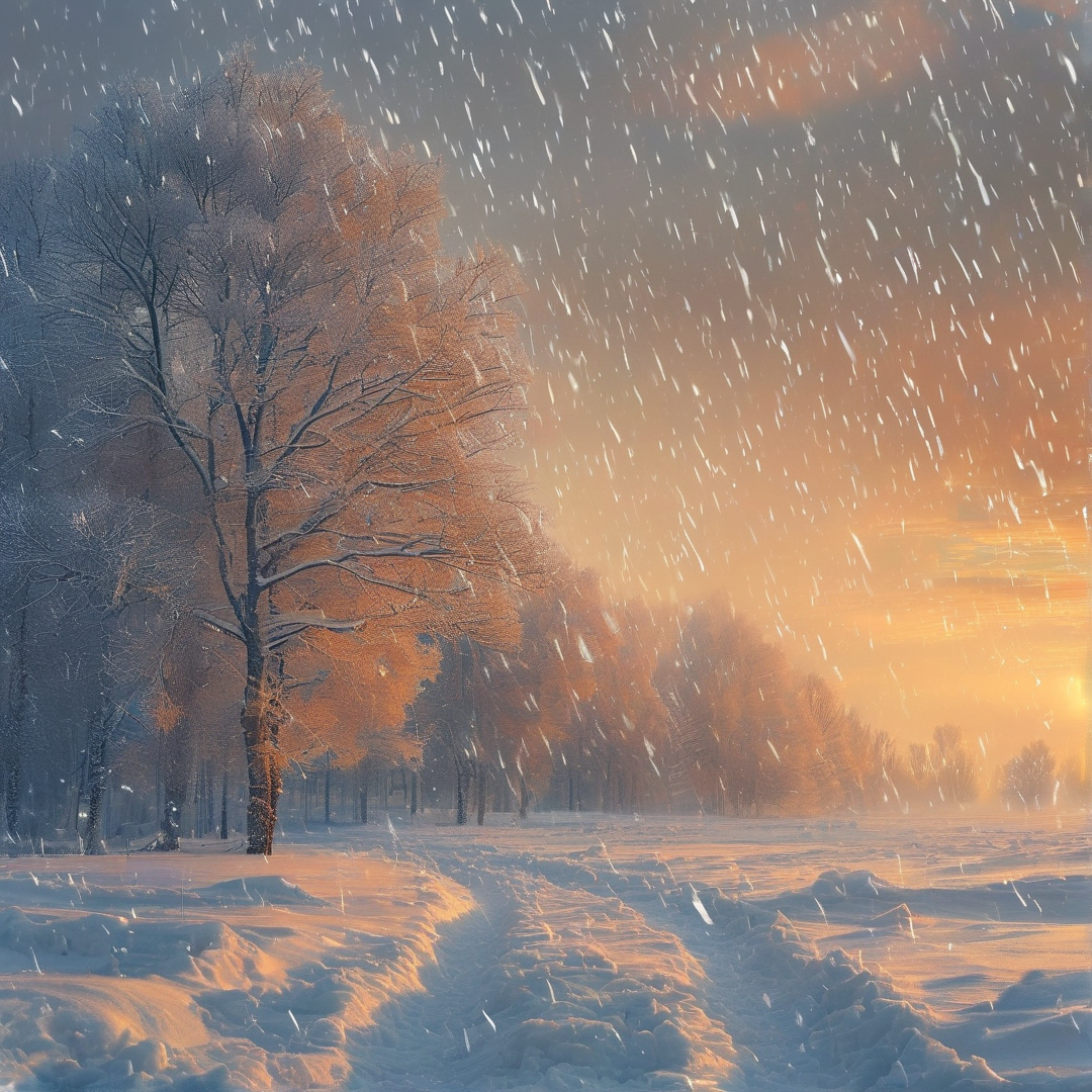 Winter Sunset Snowfall