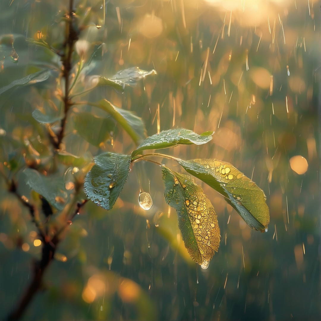 Rainy Leaves in Golden Light