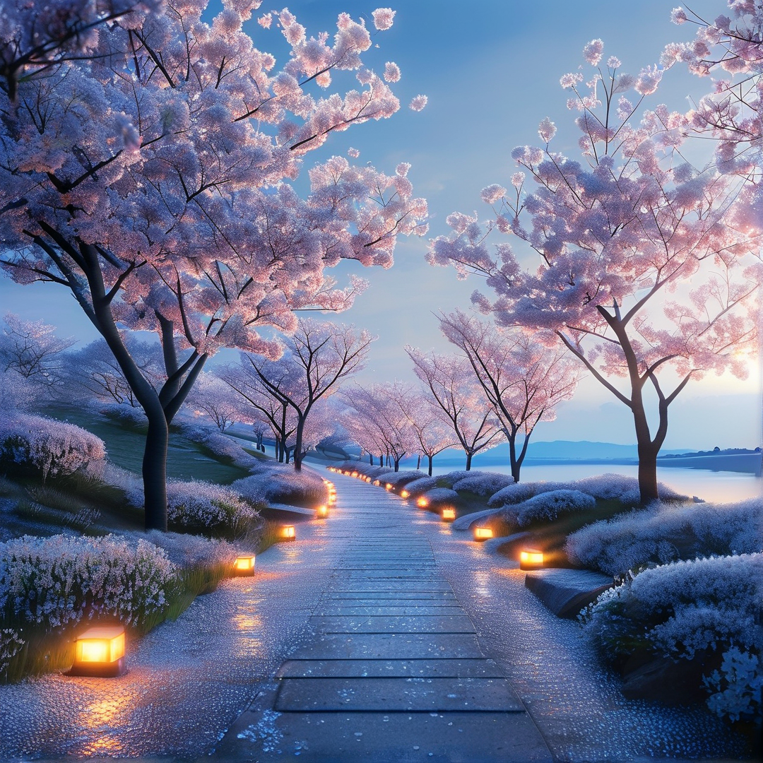 Cherry Blossom Path at Dusk