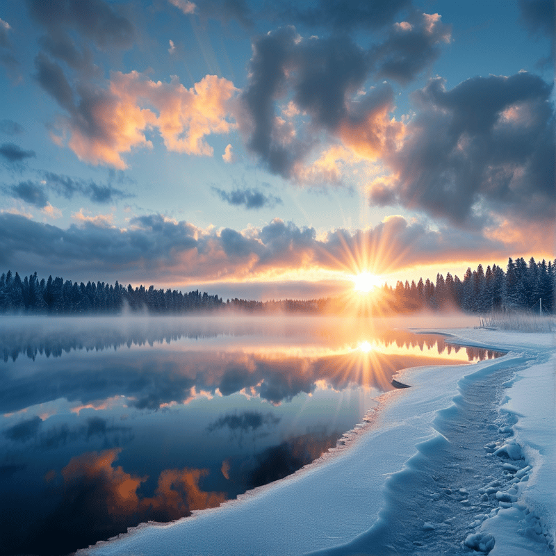 Winter Sunrise Over Lake