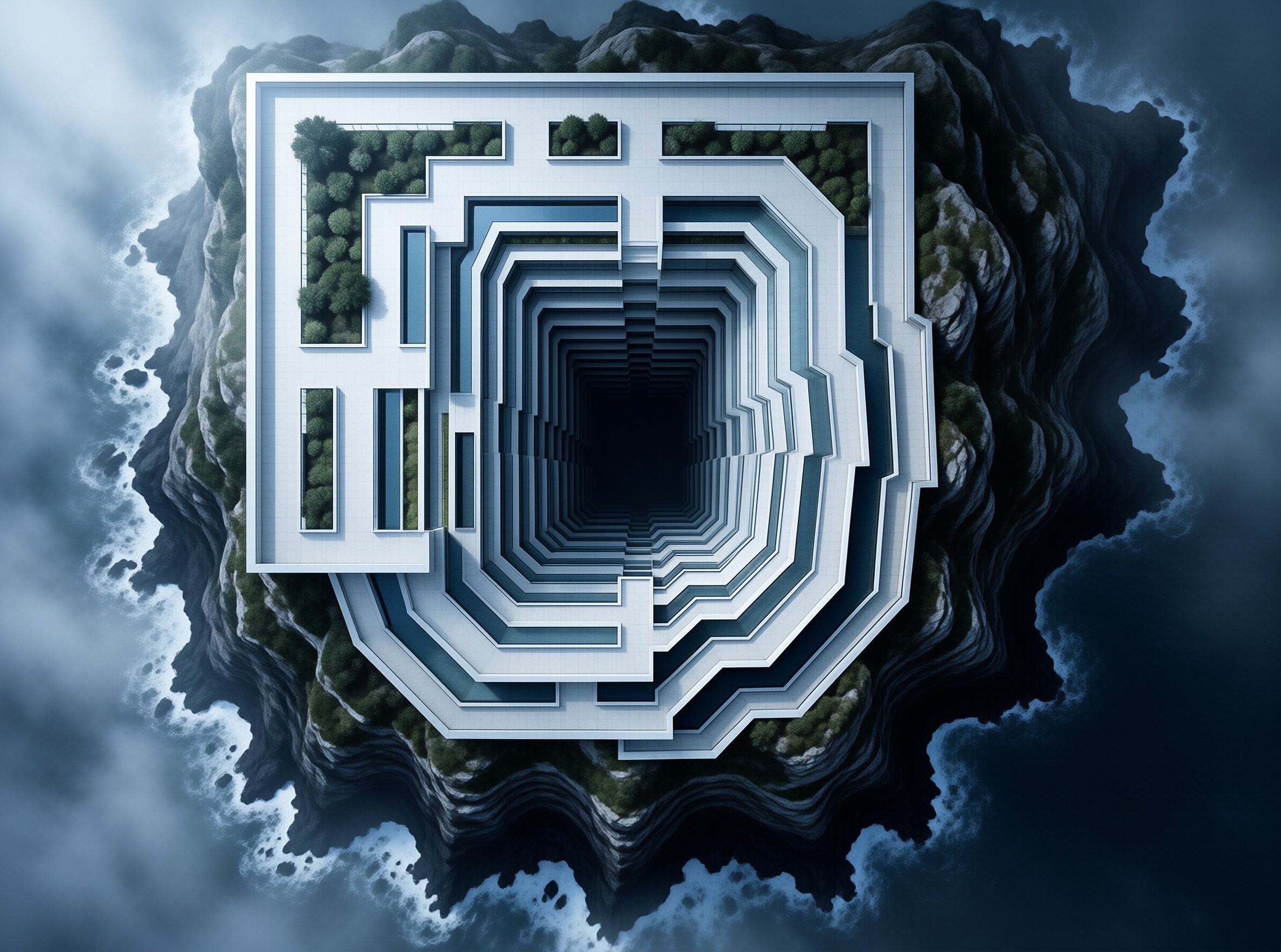 Geometric Cliffside Labyrinth