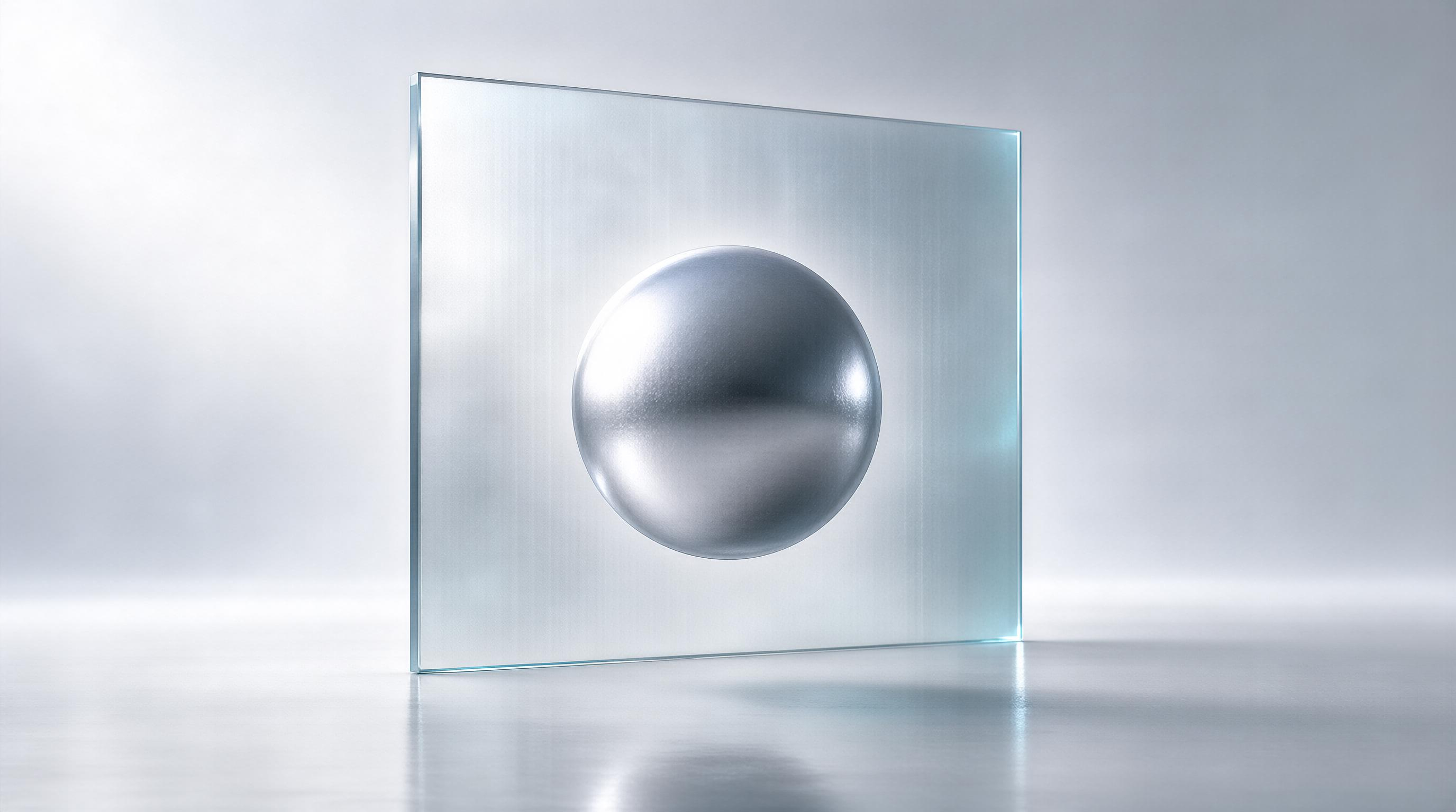 Glass Cube with Metal Sphere