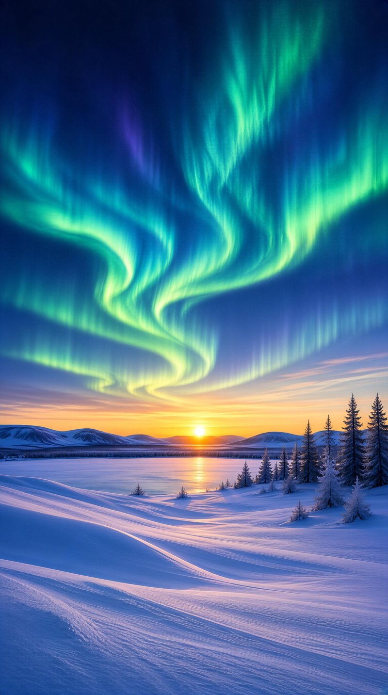 Aurora Over Snowy Landscape